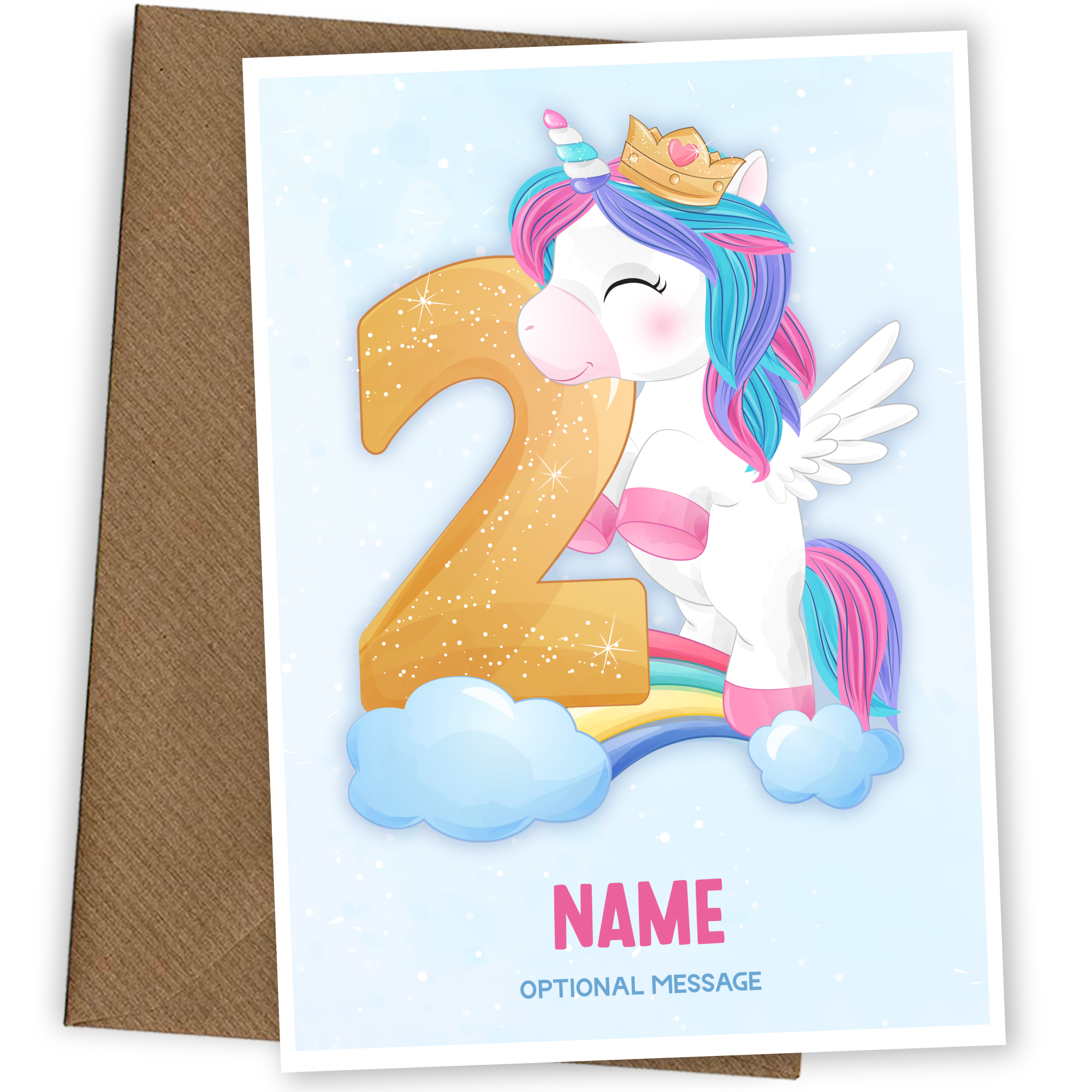 Girls 2nd Birthday Card for Kids Age 2 Yrs - Unicorn