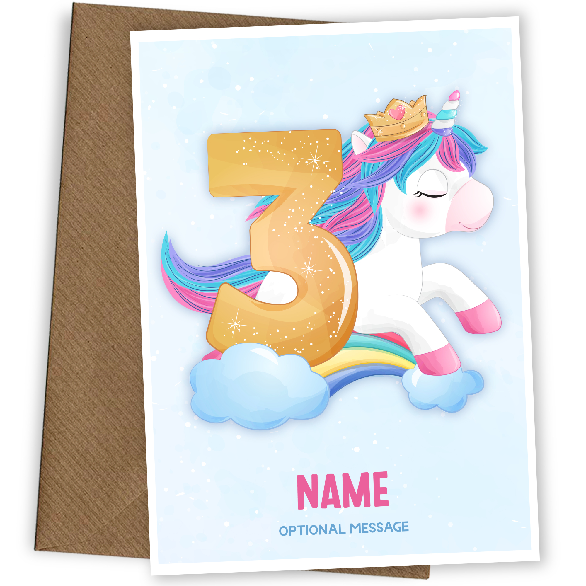 Girls 3rd Birthday Card for Kids Age 3 Yrs - Unicorn