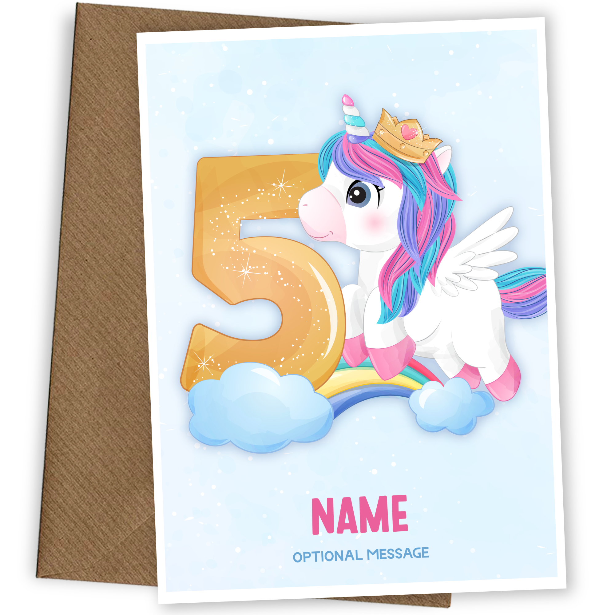 Girls 5th Birthday Card for Kids Age 5 Yrs - Unicorn