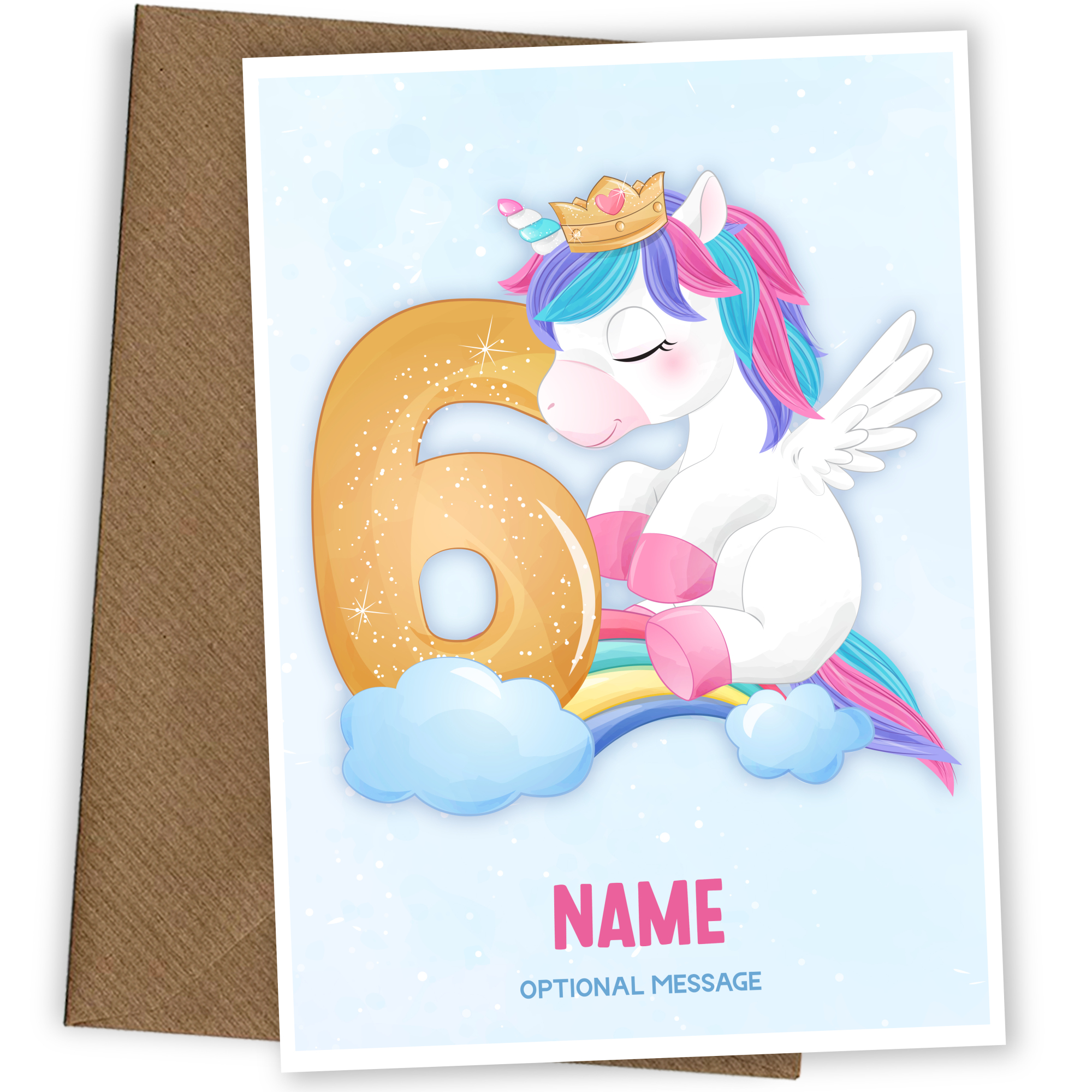 Girls 6th Birthday Card for Kids Age 6 Yrs - Unicorn
