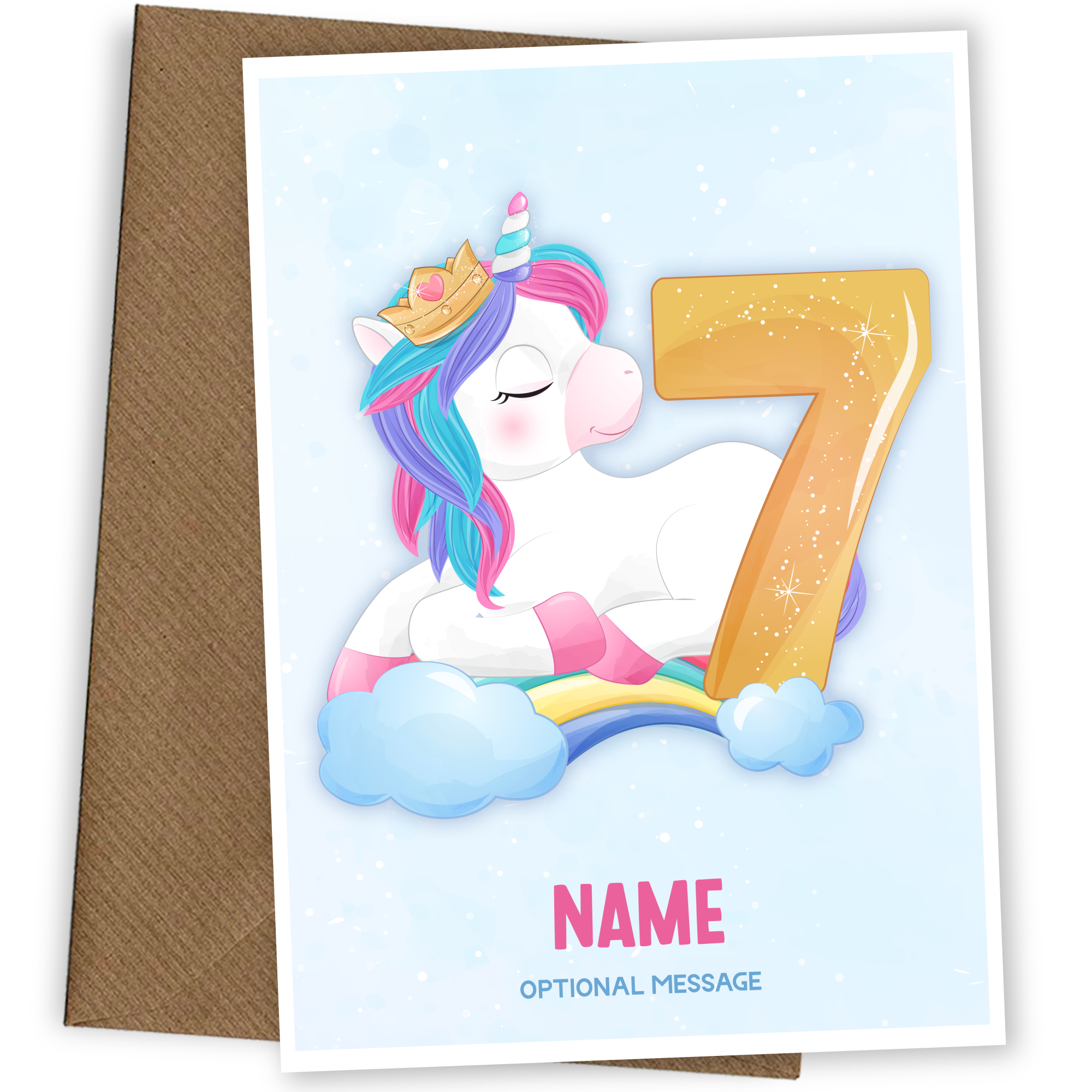 Girls 7th Birthday Card for Kids Age 7 Yrs - Unicorn