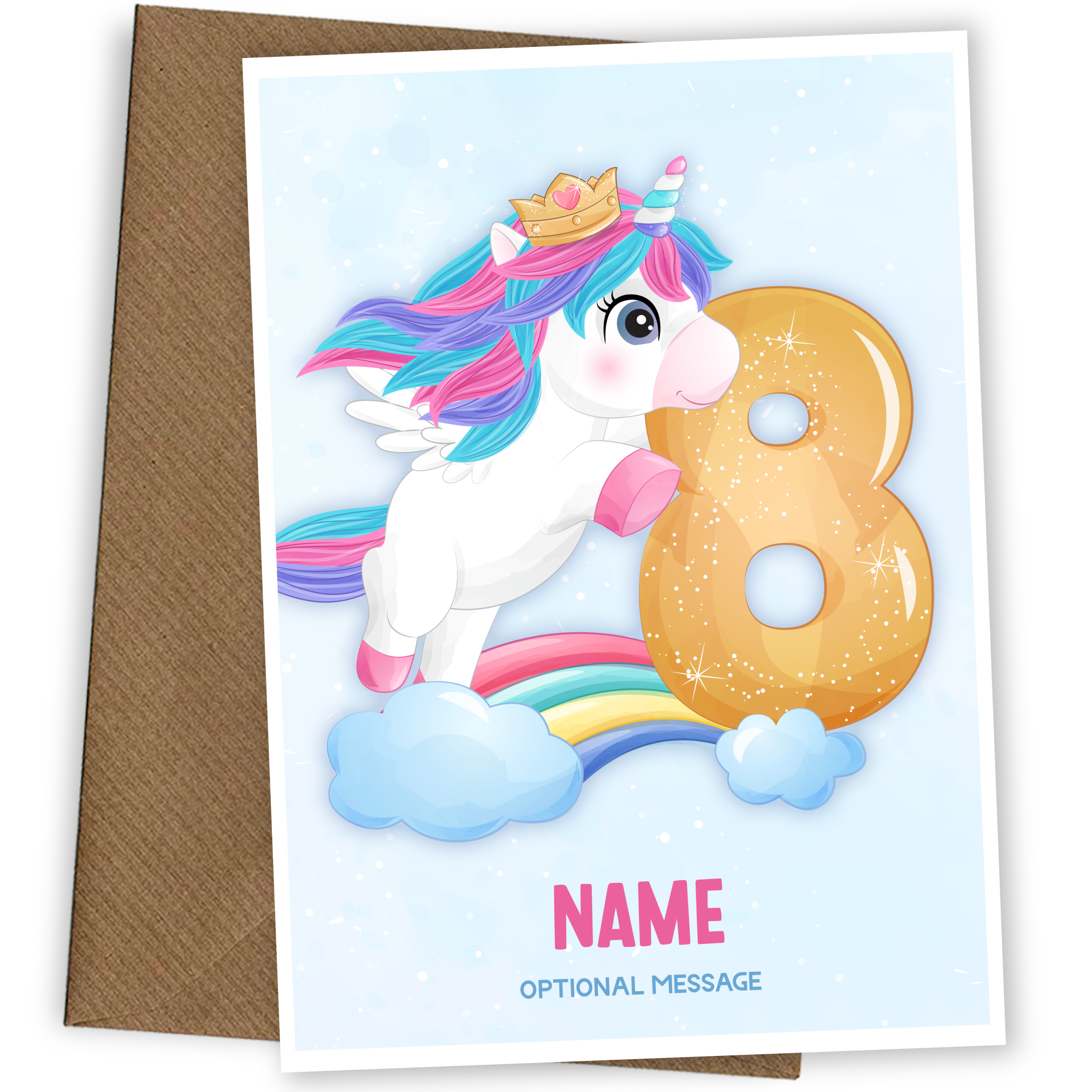Girls 8th Birthday Card for Kids Age 8 Yrs - Unicorn