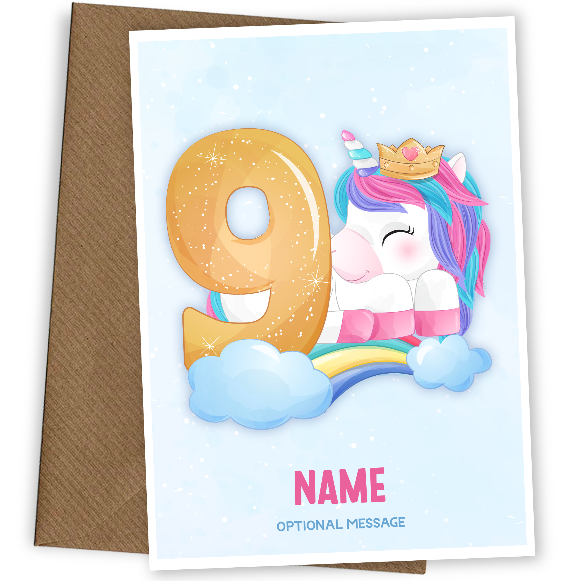 Girls 9th Birthday Card for Kids Age 9 Yrs - Unicorn
