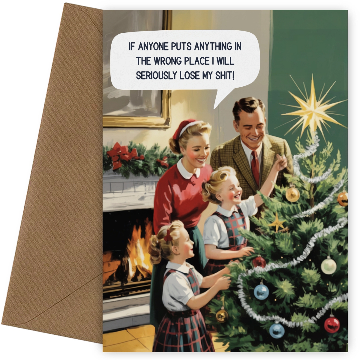 Funny Christmas Card for Mum, Wife or Girlfriend - Decorating Christmas Tree