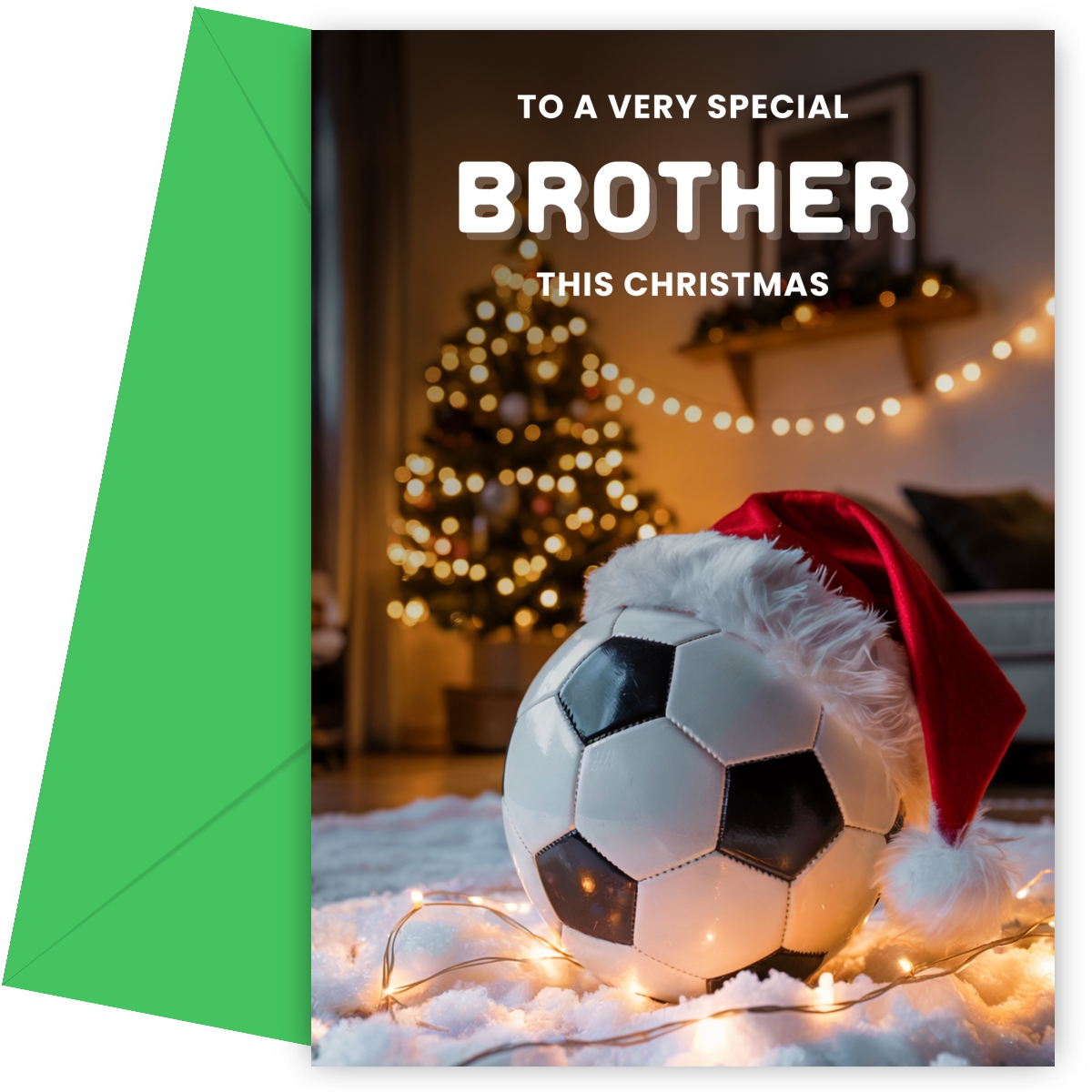 Football Christmas Card for Brother - Football with Santa Hat