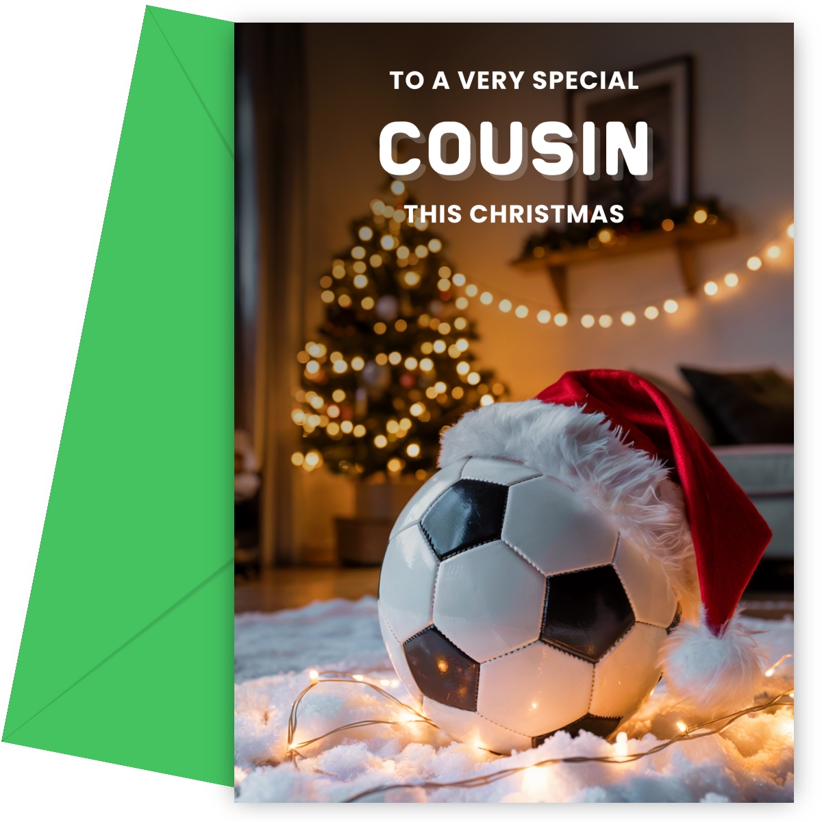 Football Christmas Card for Cousin - Football with Santa Hat
