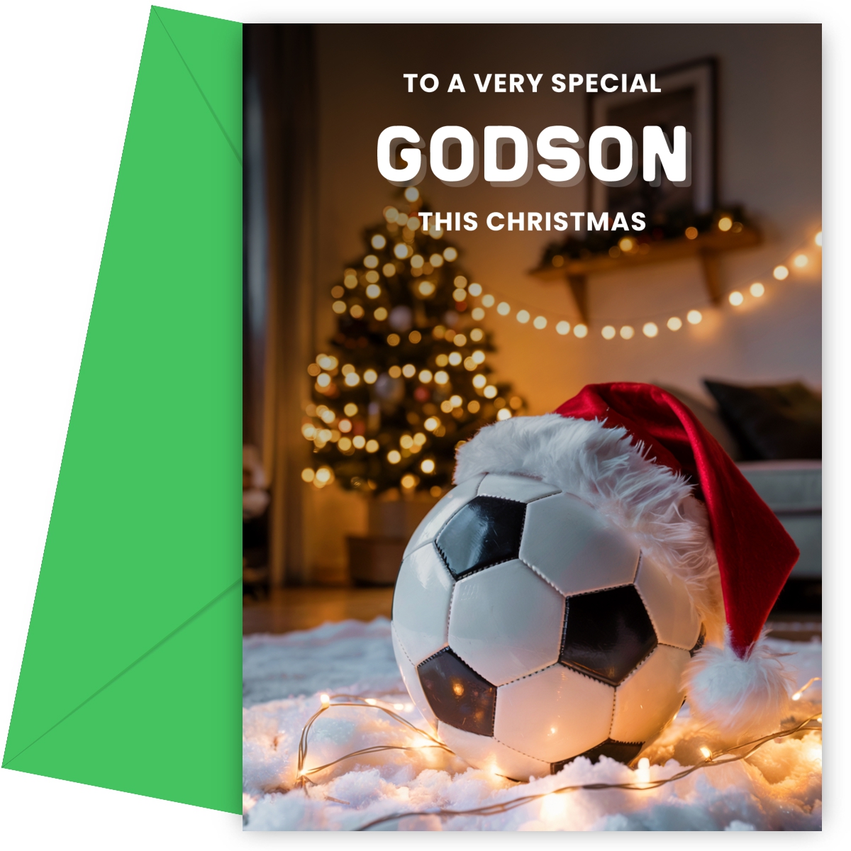 Football Christmas Card for Godson - Football with Santa Hat