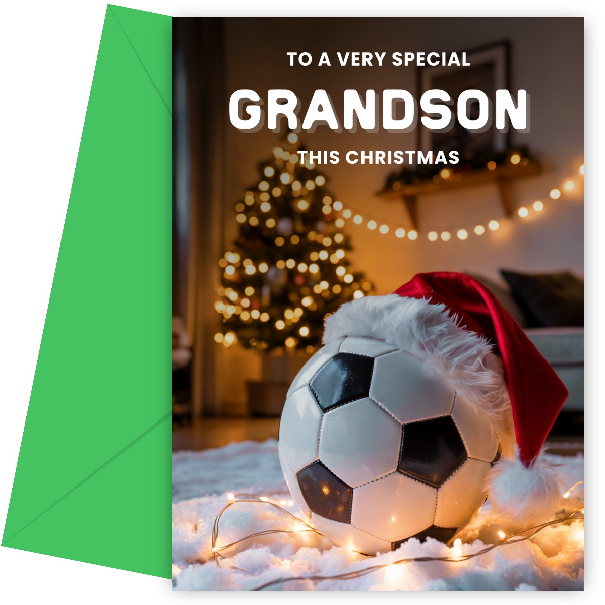 Football Christmas Card for Grandson - Football with Santa Hat