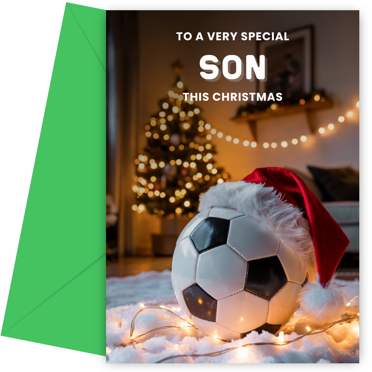 Football Christmas Card for Son - Football with Santa Hat