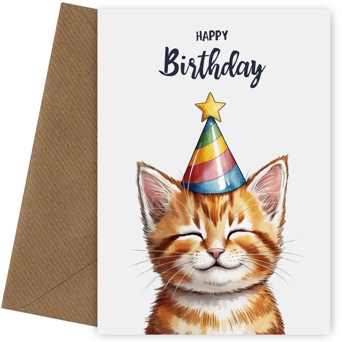 Cat Birthday Card for Her or Him - Happy Birthday Cute Ginger Tabby Cat
