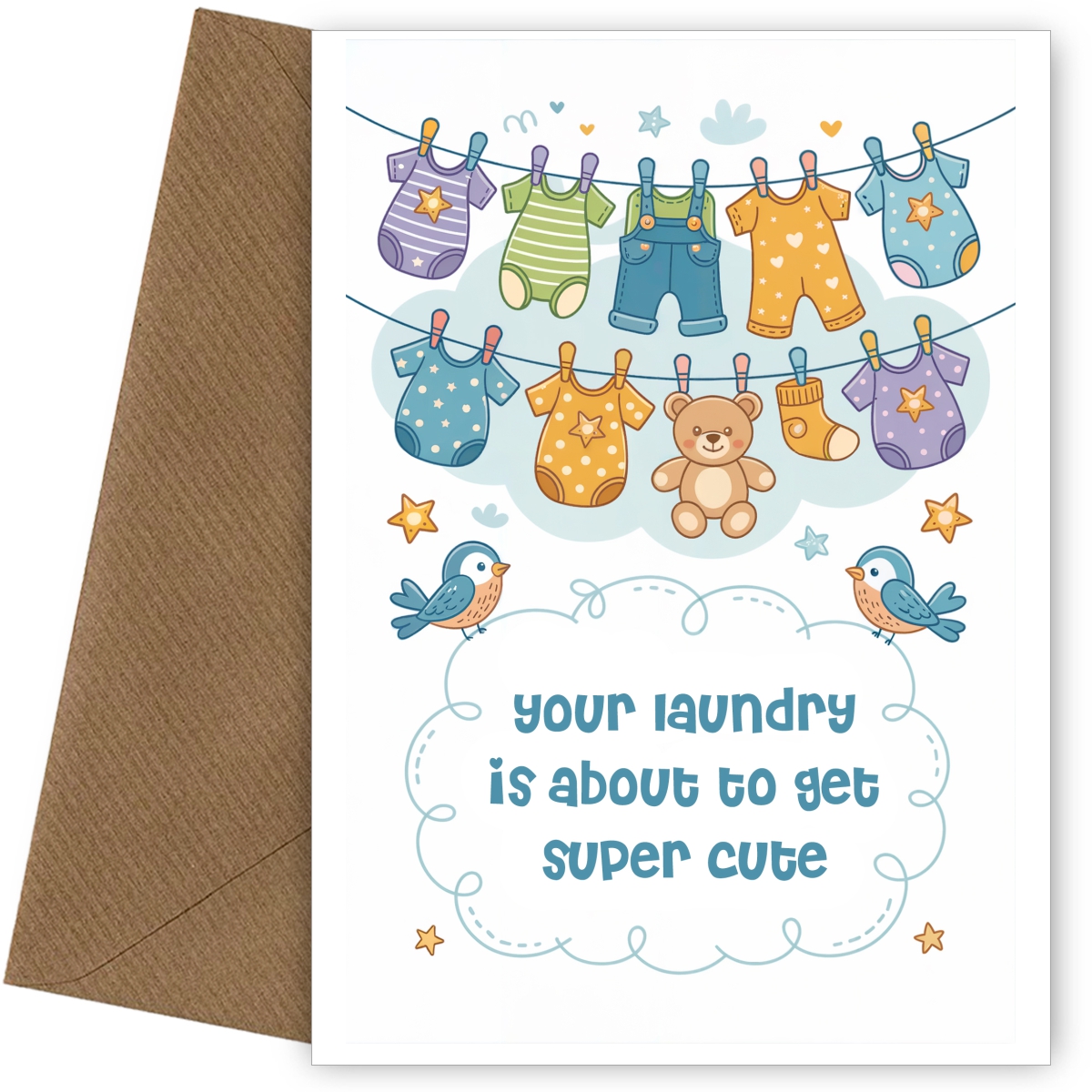 New Baby Greeting Card - Laundry About to Get Super Cute - Clothesline