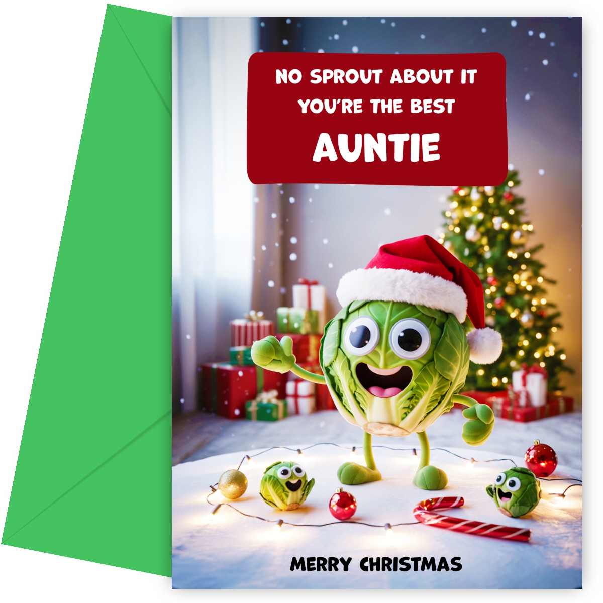 Funny Auntie Christmas Card - No Sprout About It