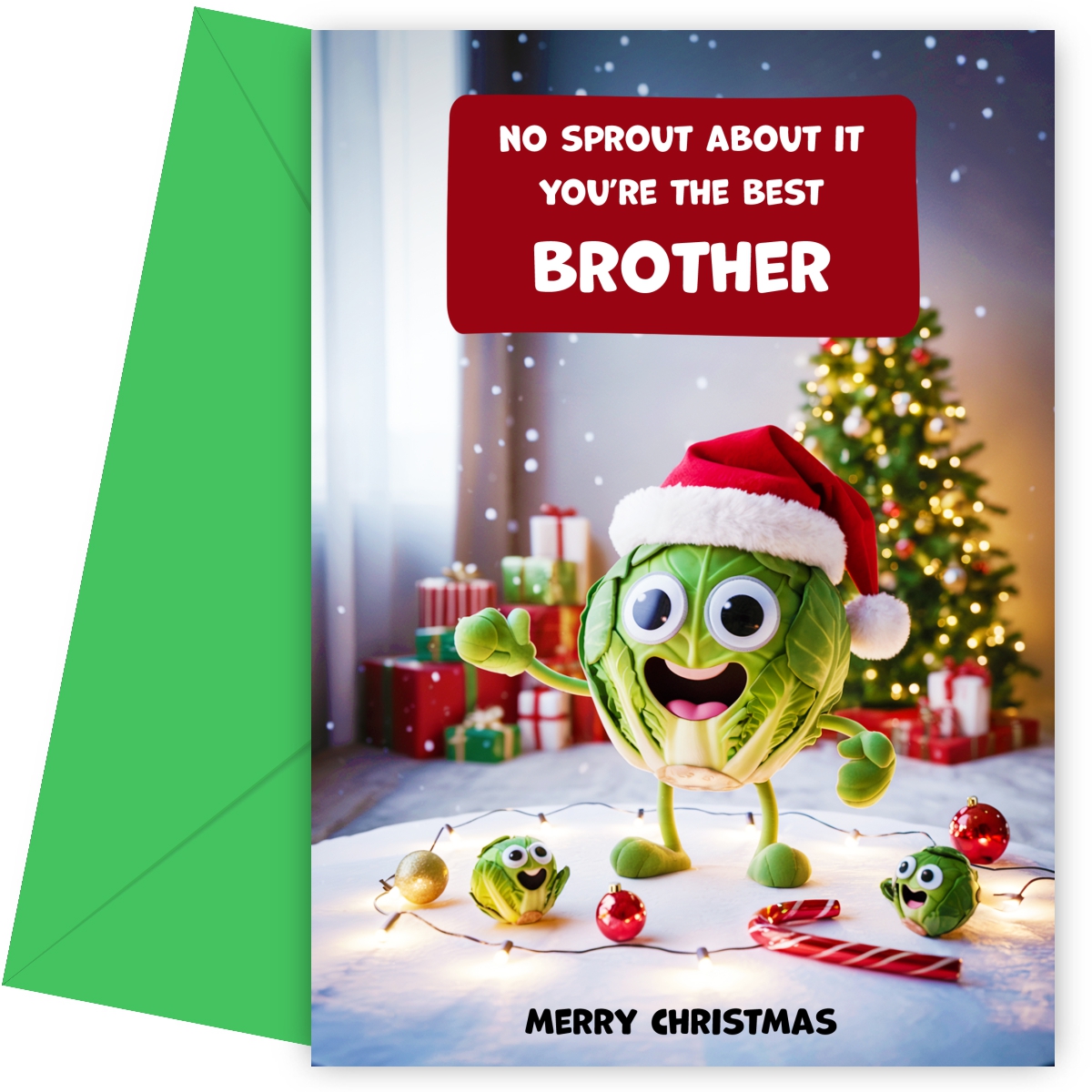 Funny Brother Christmas Card - No Sprout About It