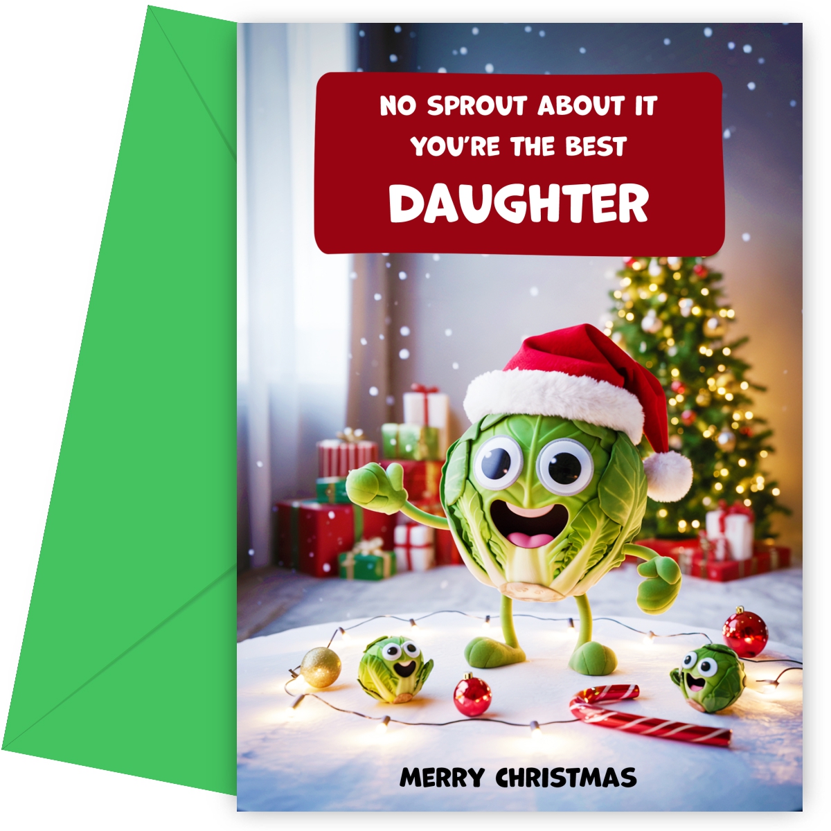 Funny Daughter Christmas Card - No Sprout About It