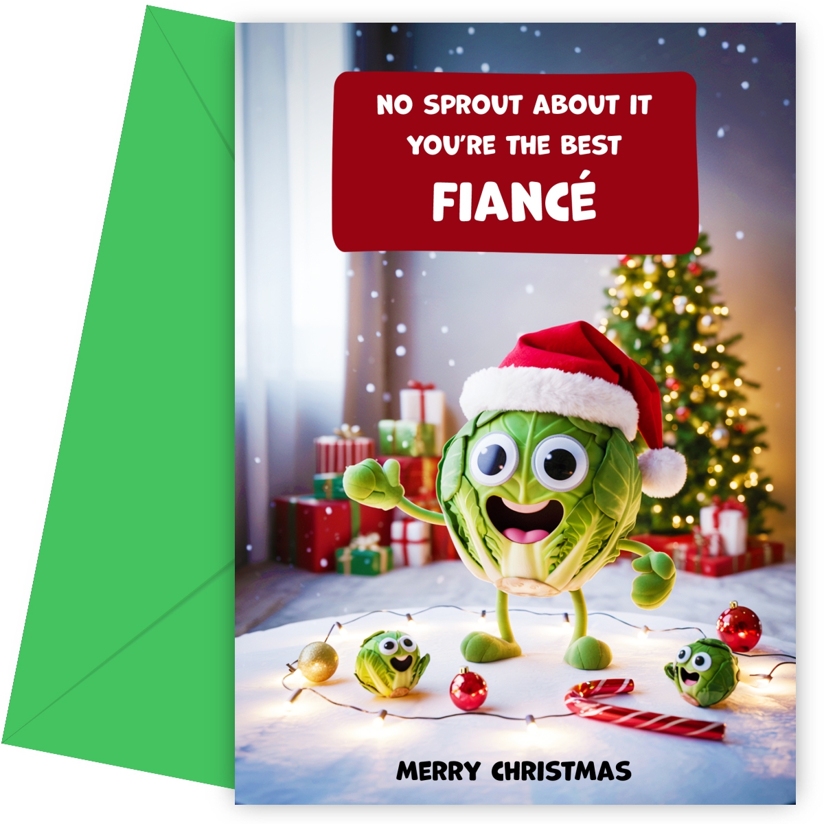 Funny Fiance Christmas Card - No Sprout About It