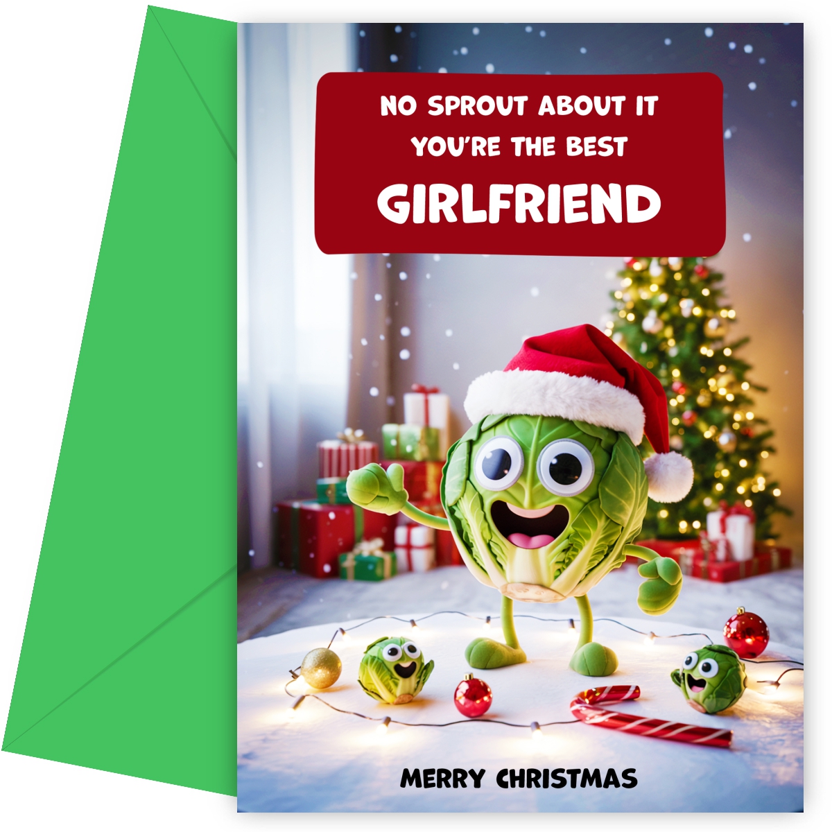 Funny Girlfriend Christmas Card - No Sprout About It