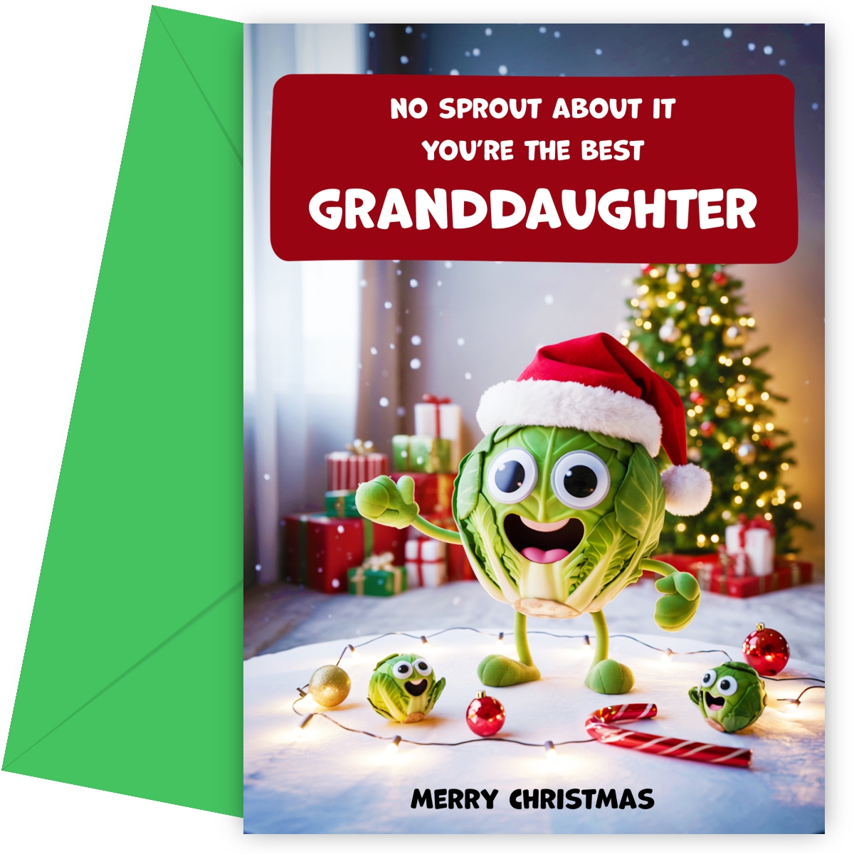 Funny Granddaughter Christmas Card - No Sprout About It