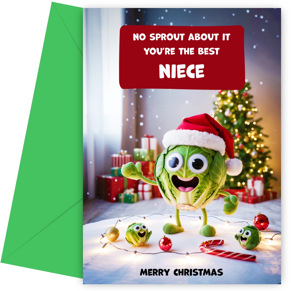 Funny Niece Christmas Card - No Sprout About It