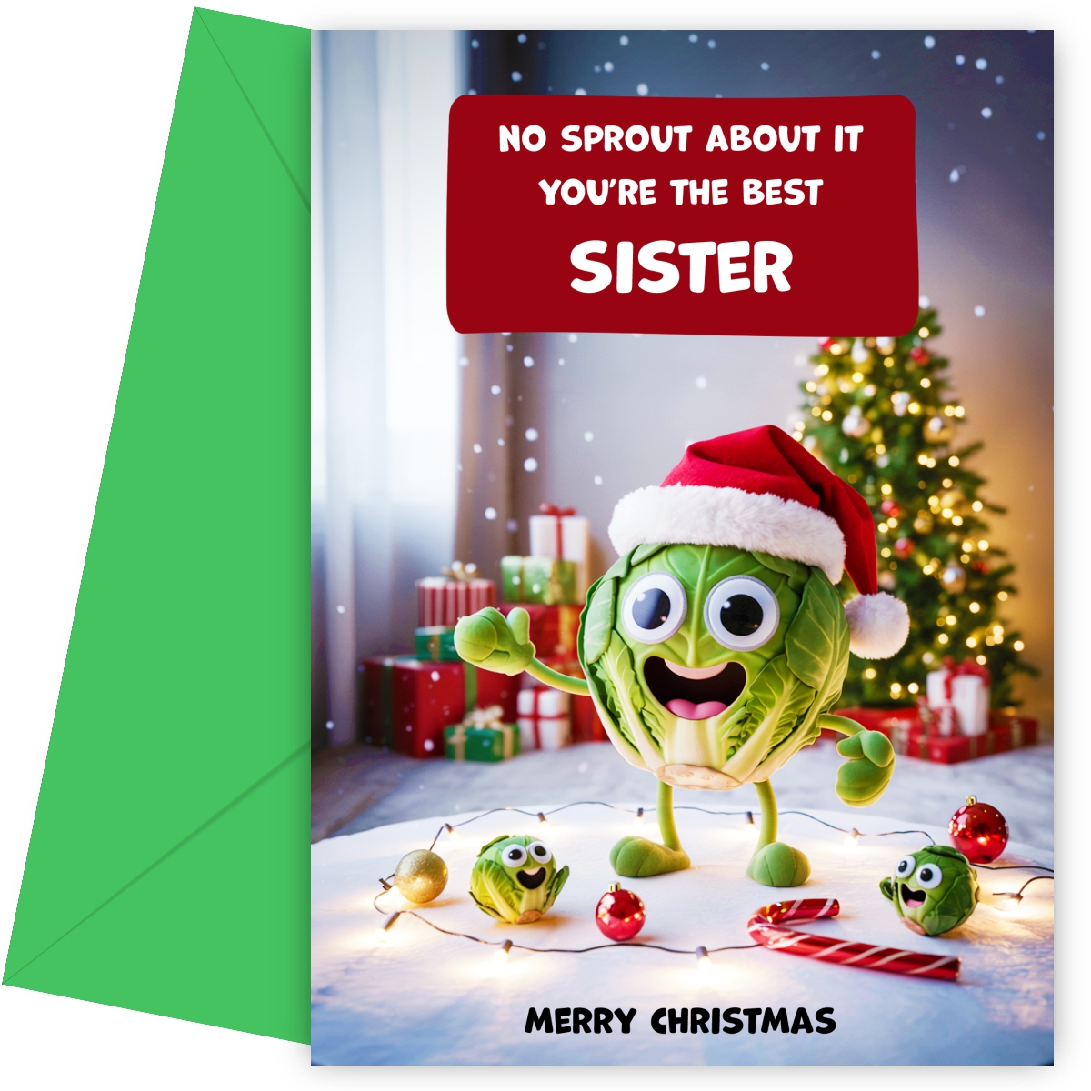 Funny Sister Christmas Card - No Sprout About It