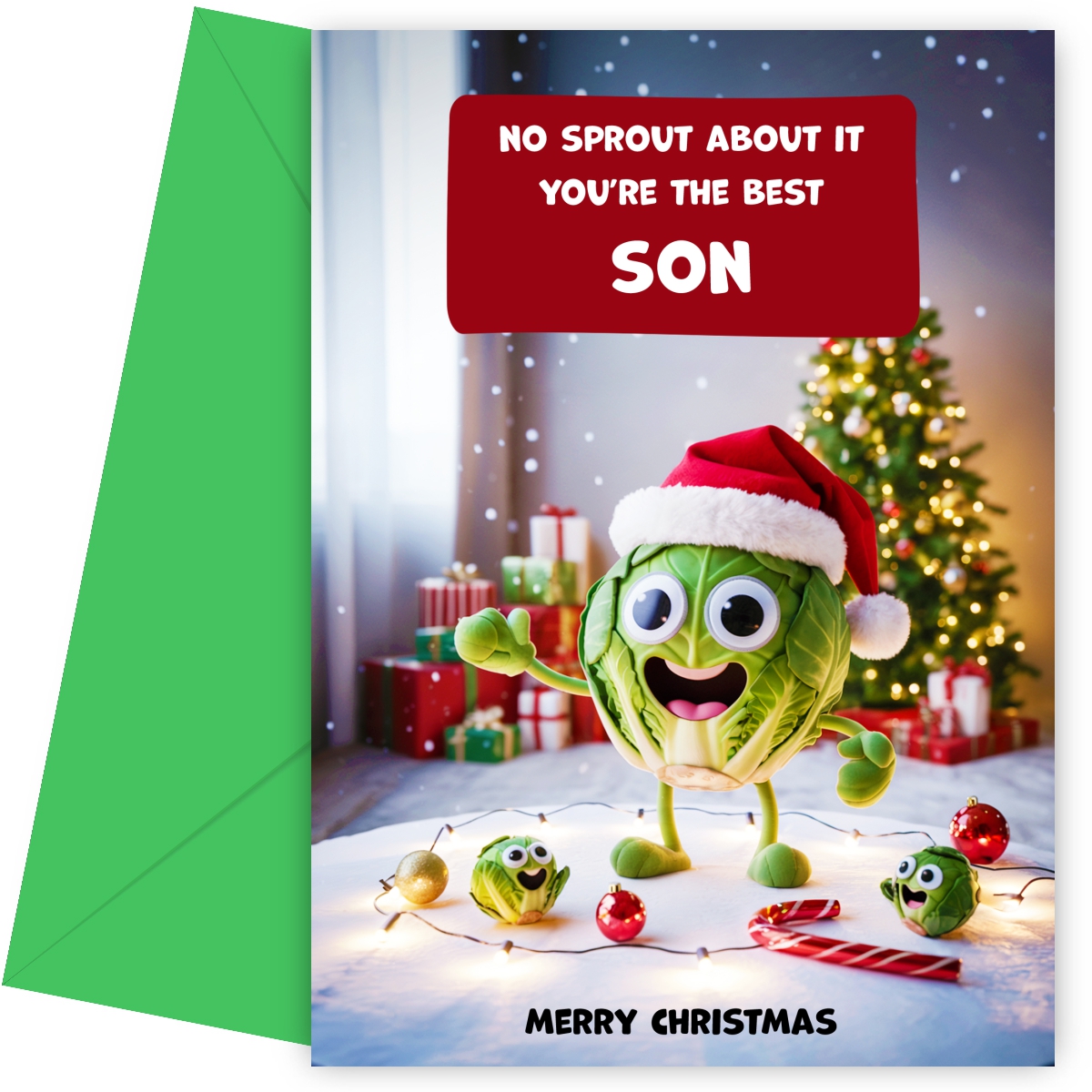 Funny Son Christmas Card - No Sprout About It