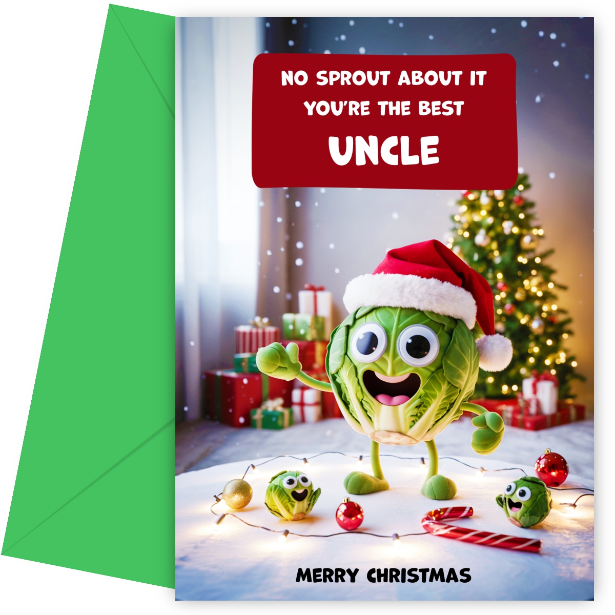 Funny Uncle Christmas Card - No Sprout About It