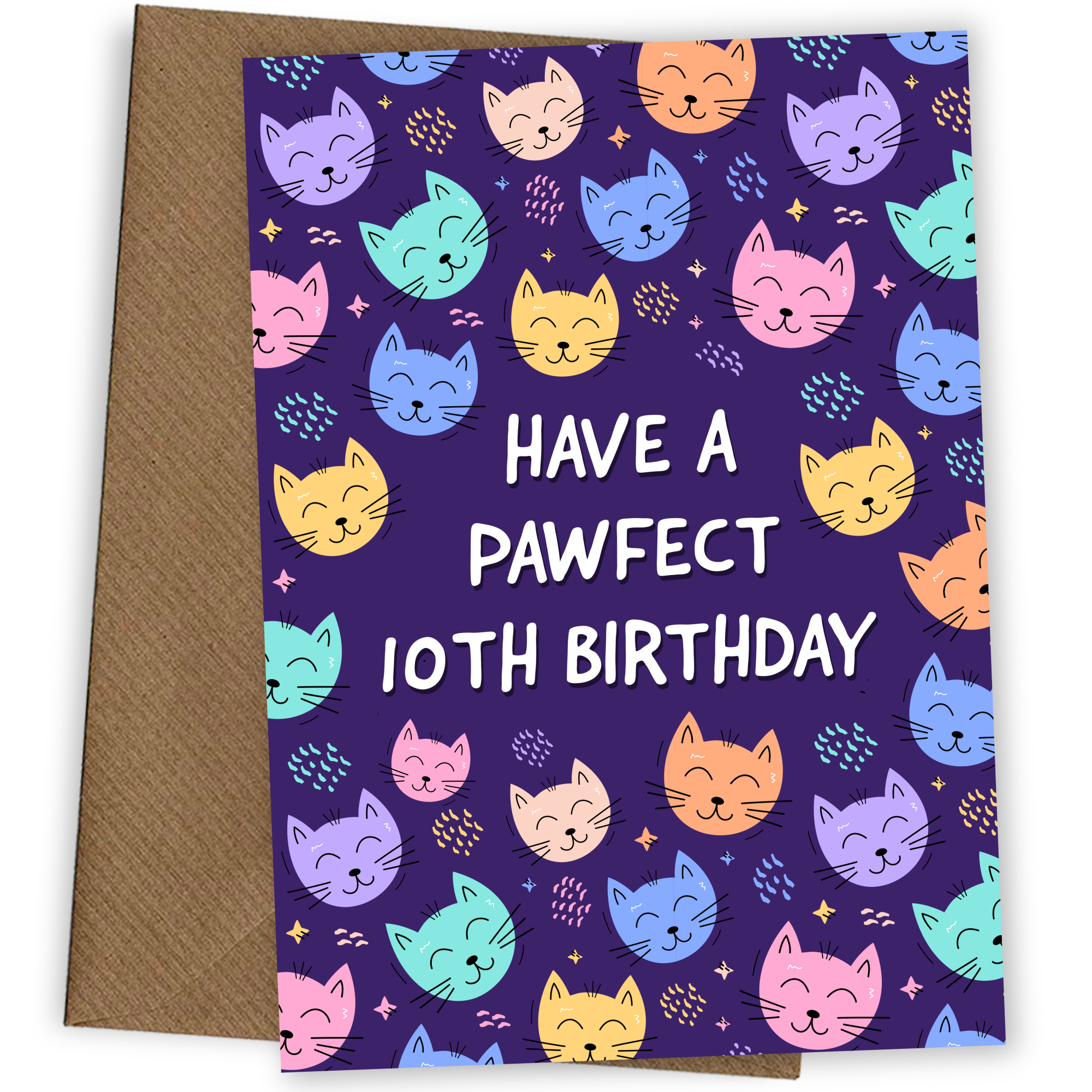10th Birthday Cat Card for Girls