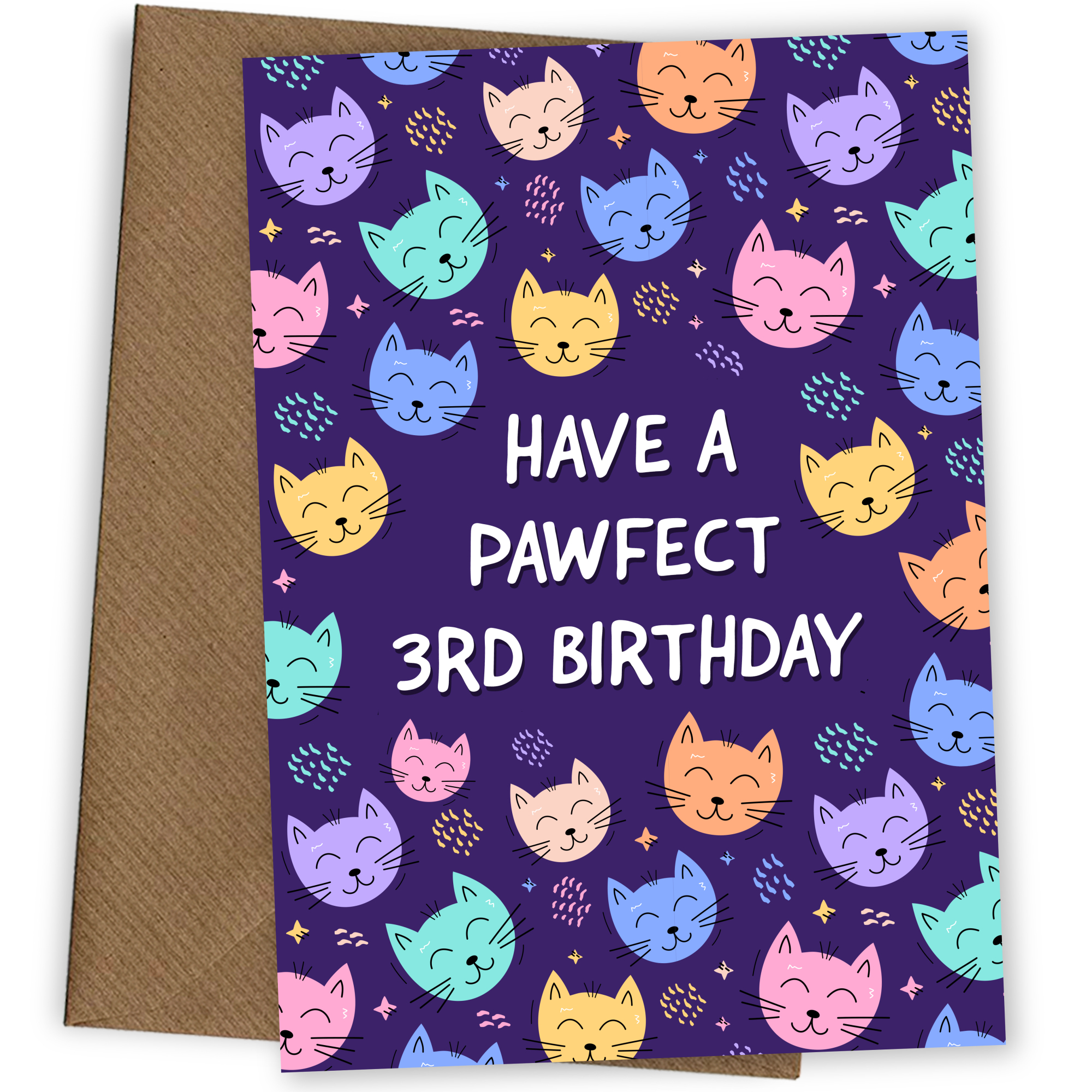 3rd Birthday Cat Card for Girls