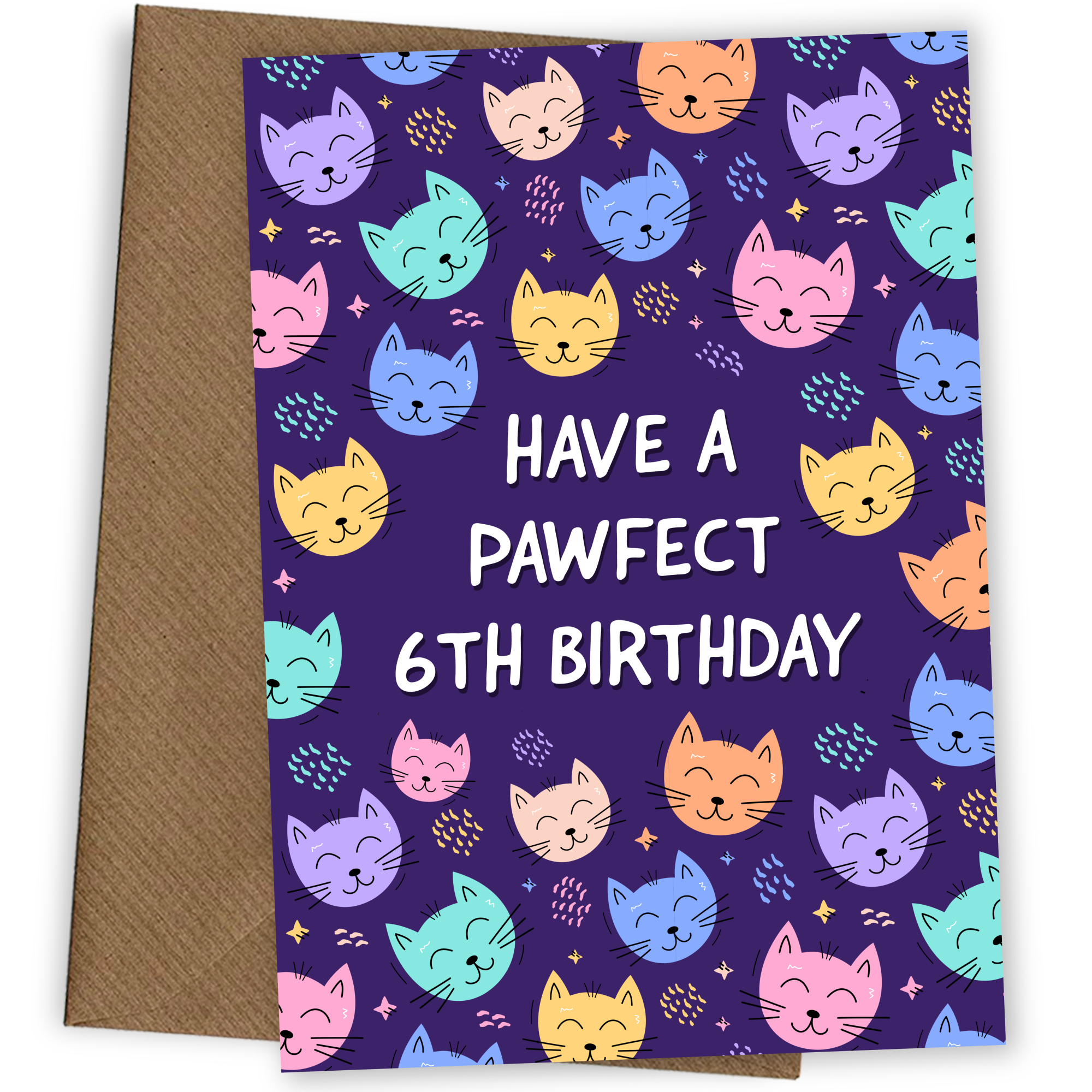 6th Birthday Cat Card for Girls