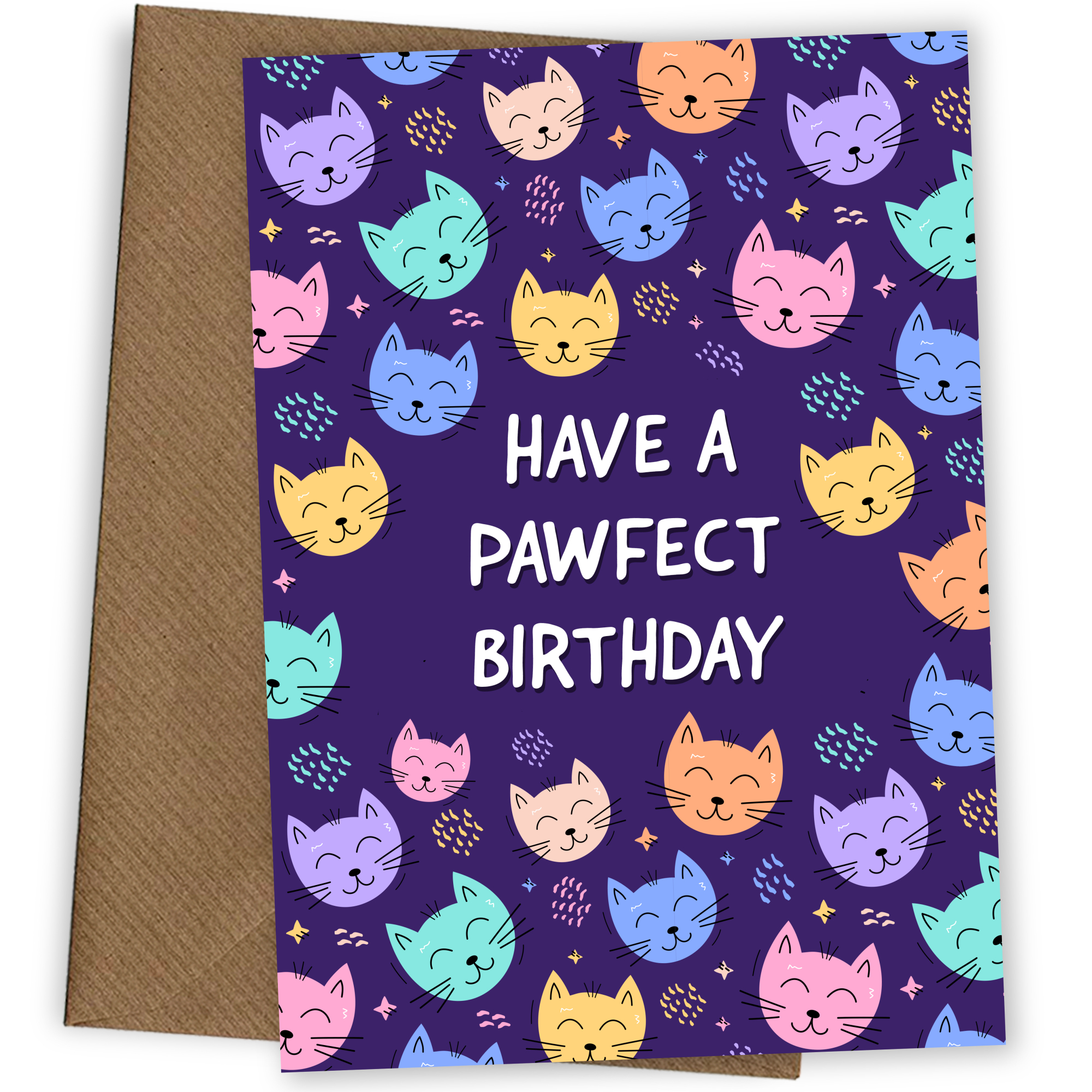 Cute Cat Birthday Card for Girls
