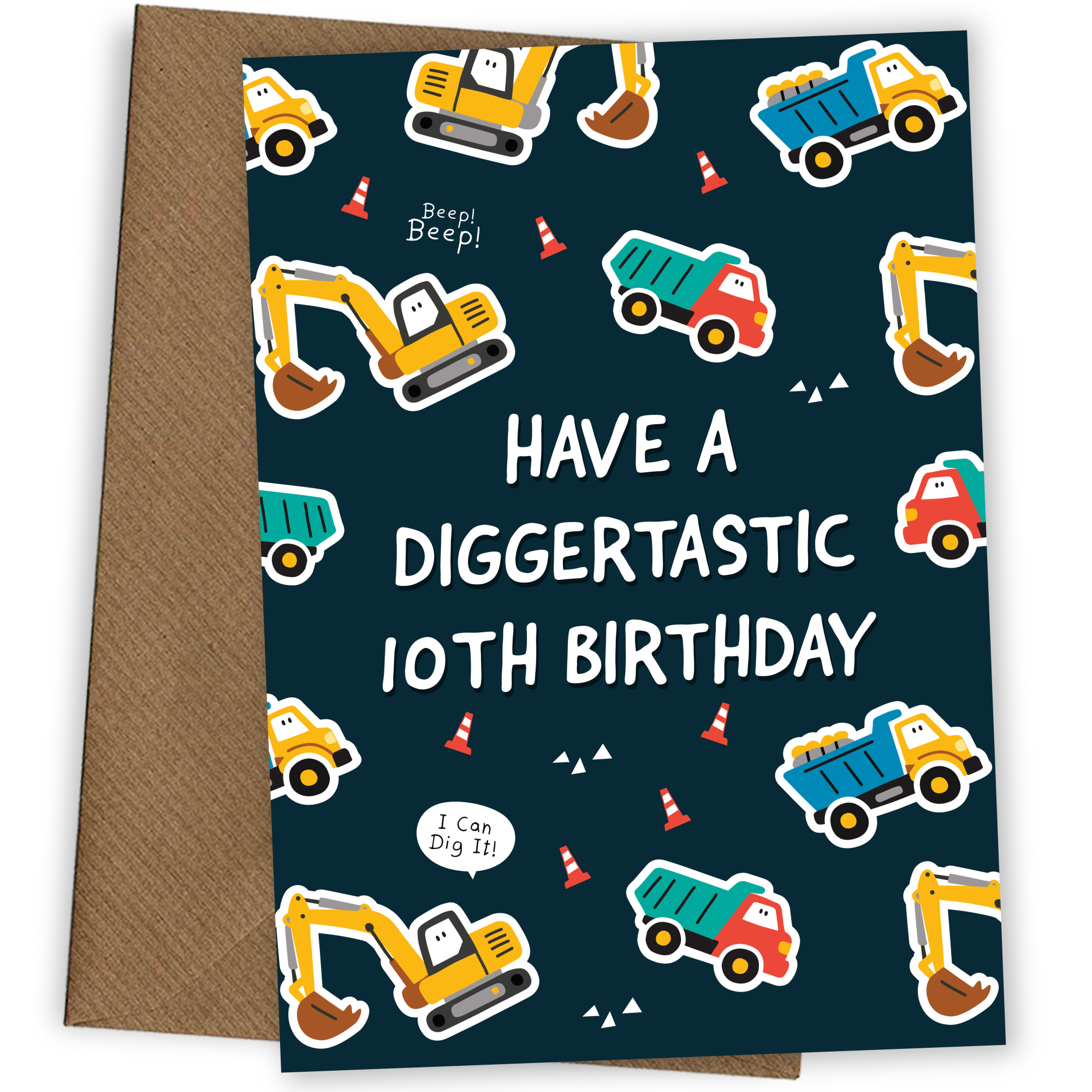 10th Birthday Digger Card for Boys