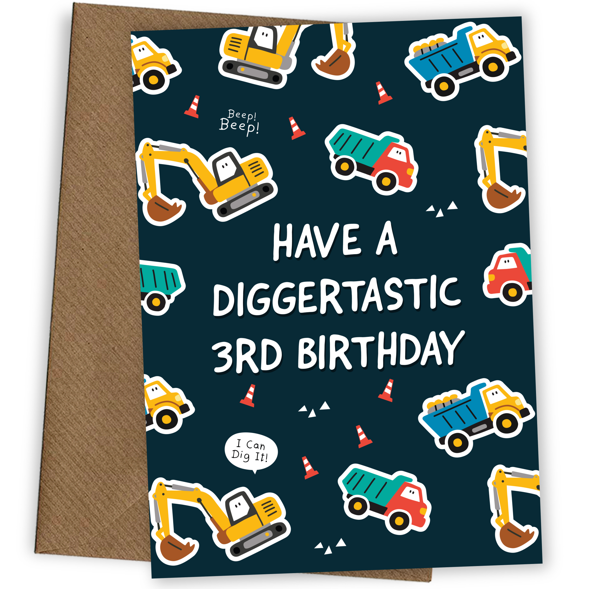 3rd Birthday Digger Card for Boys