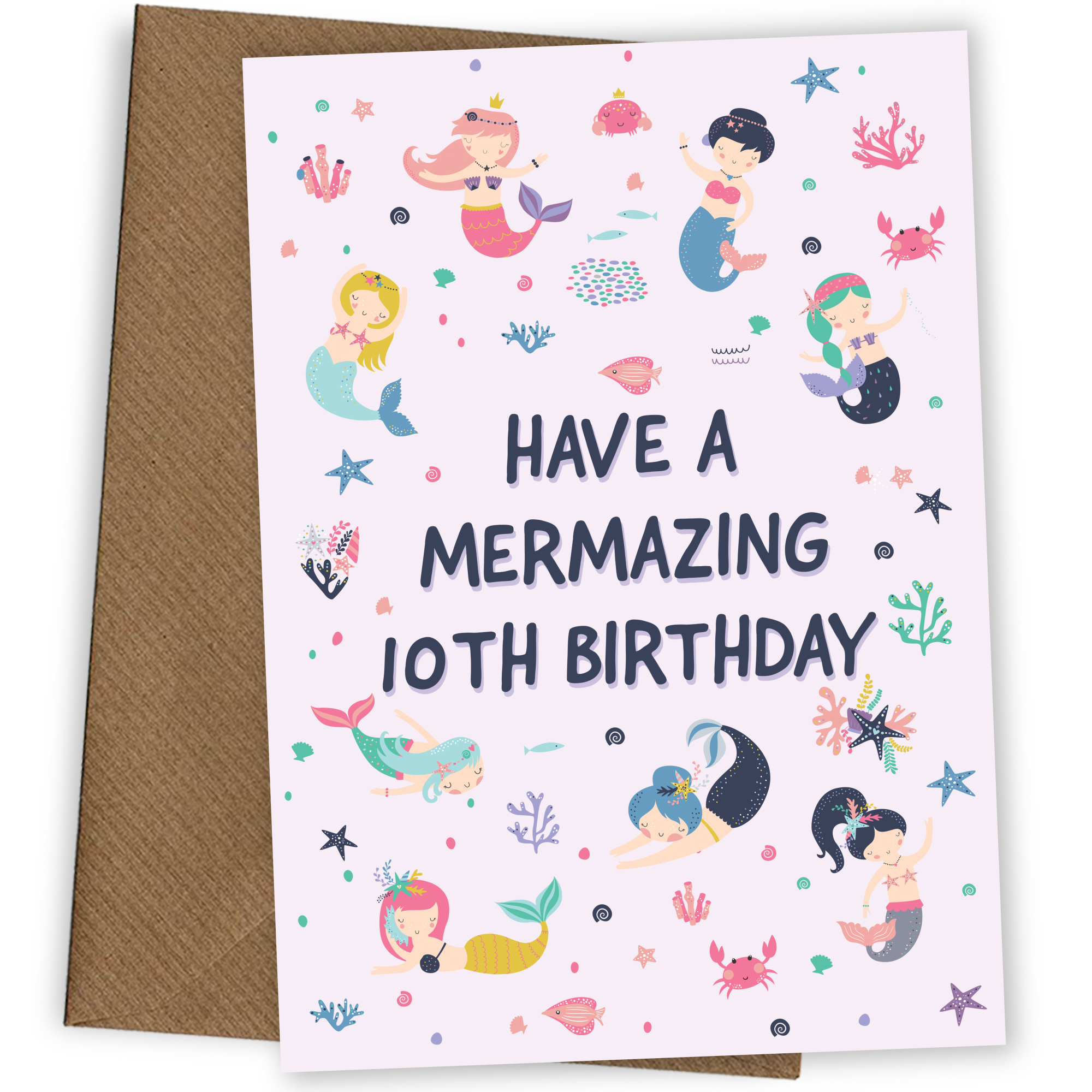 Mermaid 10th Birthday Card for Girls