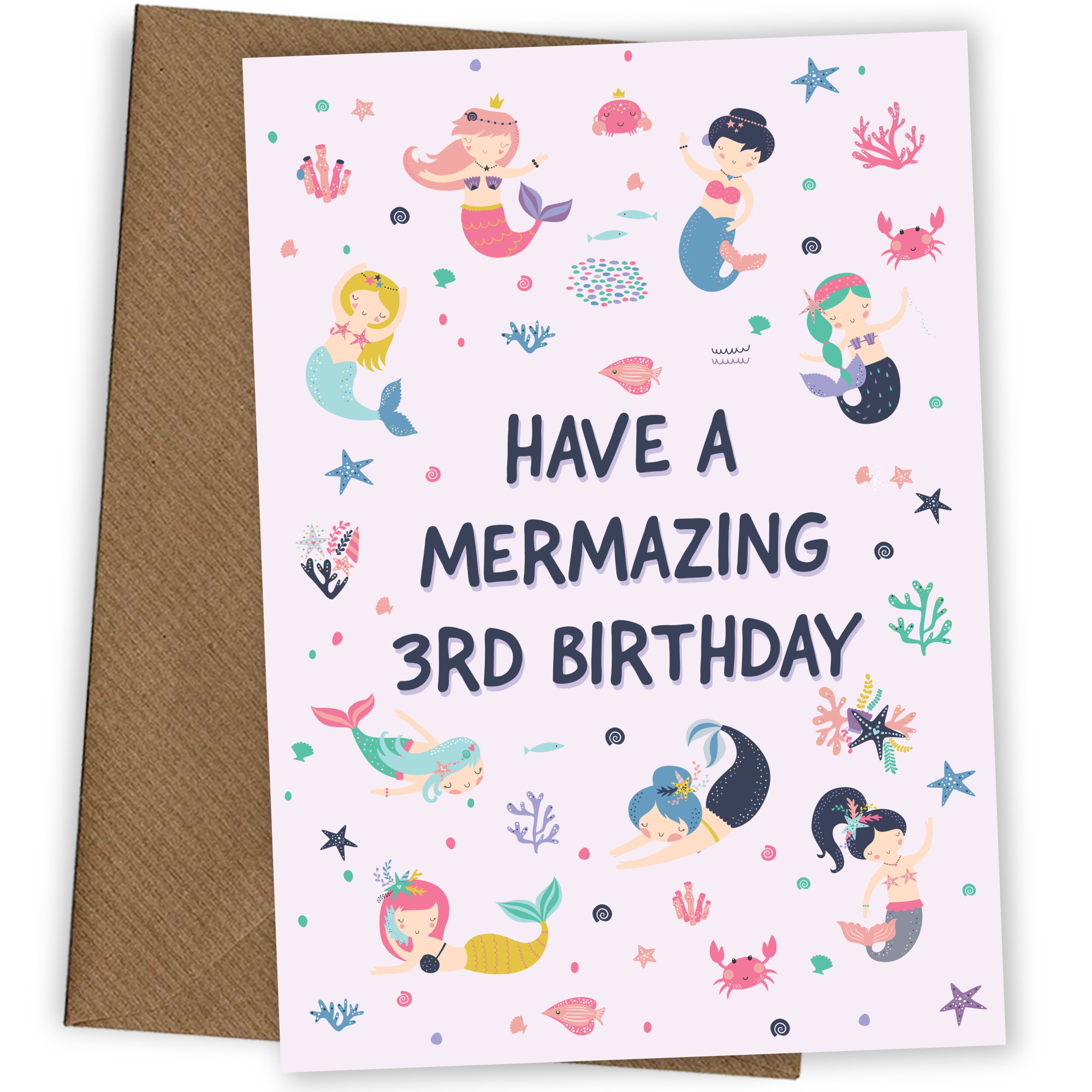 Mermaid 3rd Birthday Card for Girls