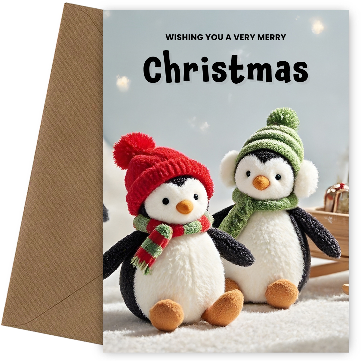 Christmas Card for Girls - Cute Plush Penguins