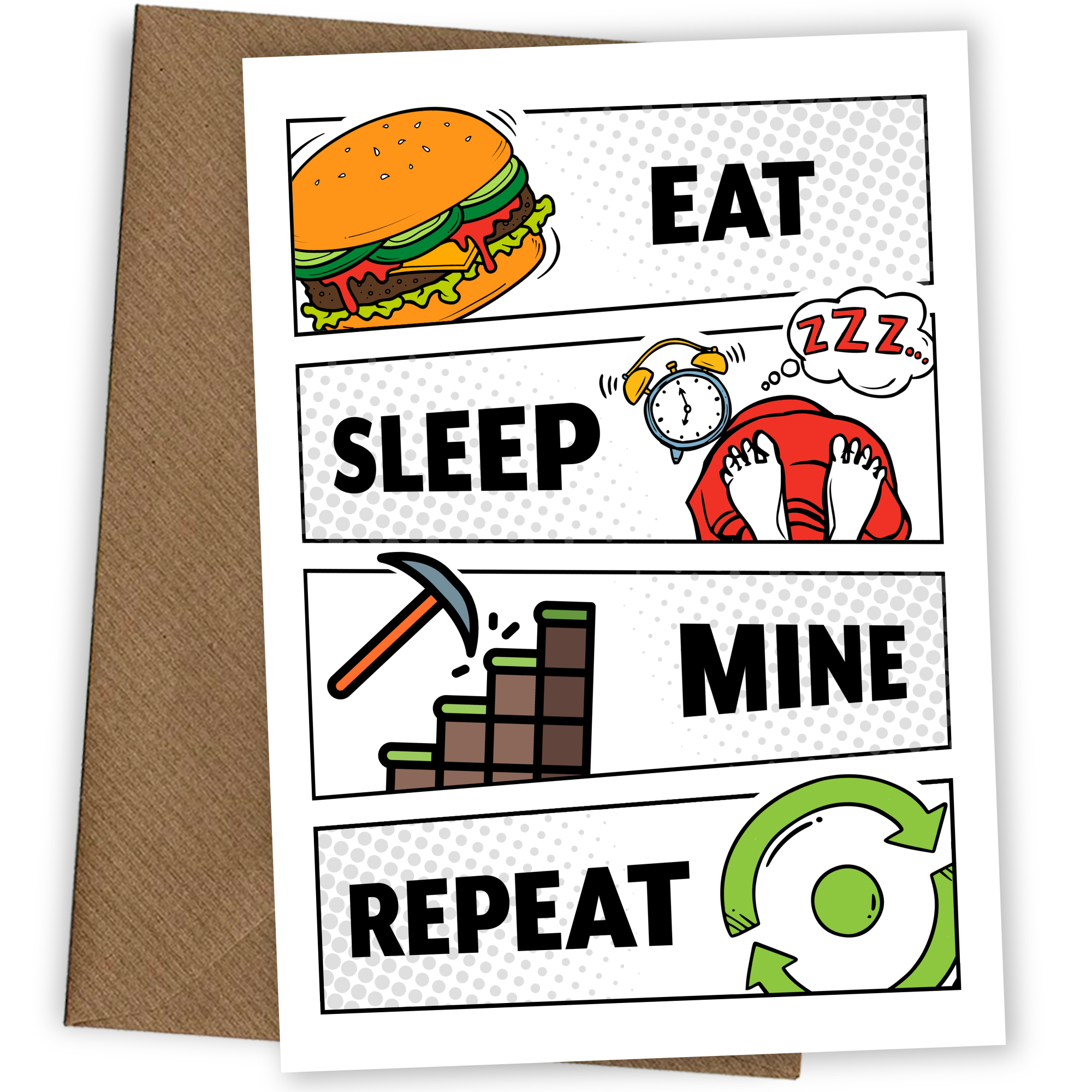 Gamer Birthday Card for Son Adult Grandson - Eat Sleep Mine Repeat