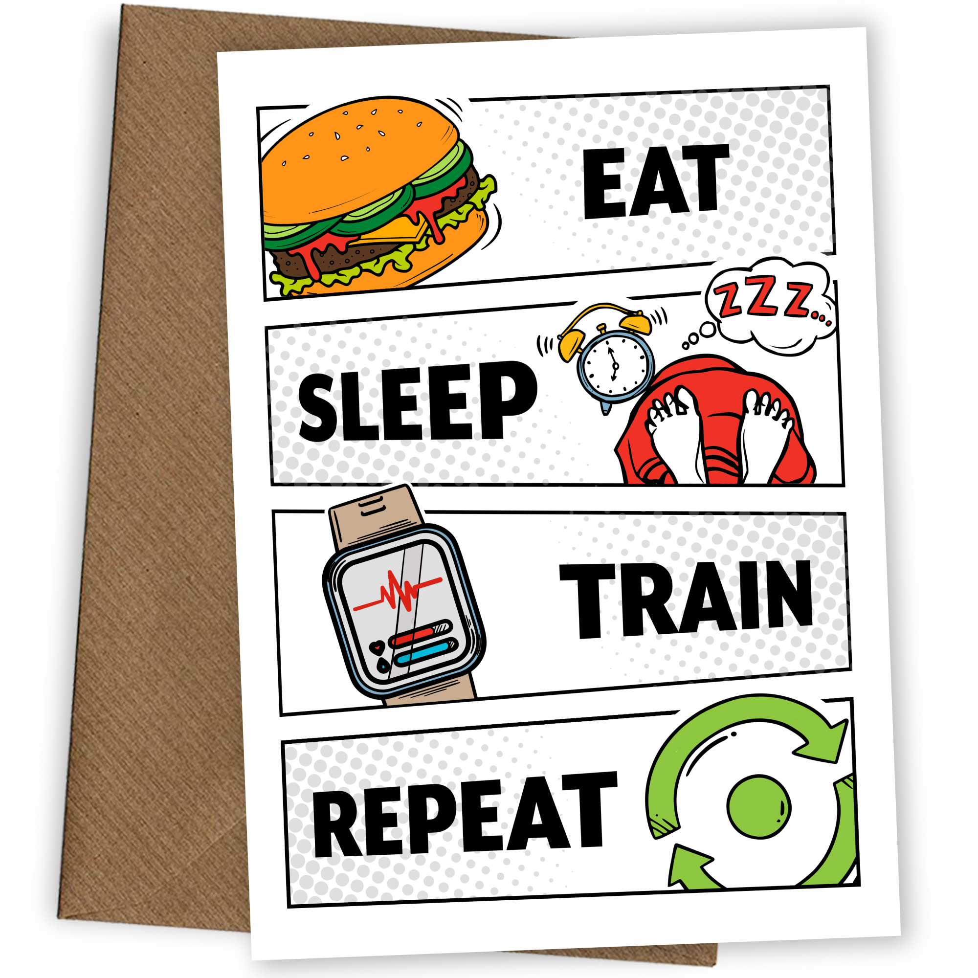 Gym Birthday Card for Son Adult Grandson - Eat Sleep Train Repeat
