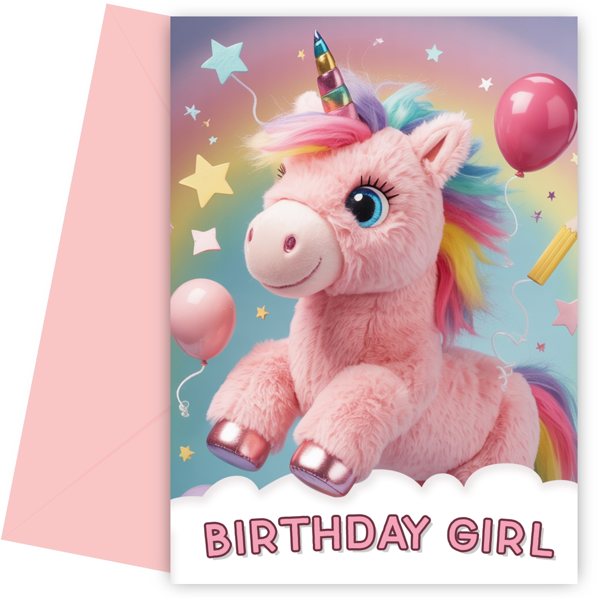 Birthday Girl - Pretty Unicorn Birthday Card for Girls