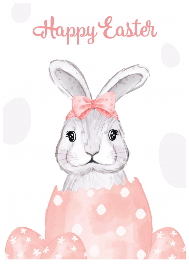 Watercolour Easter Card for Girls - Bunny Easter Card for Daughter Granddaughter