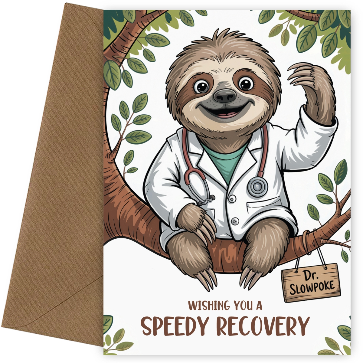 Funny Speedy Recovery Card for Kids and Adults - Wishing You A Speedy Recovery (Sloth)