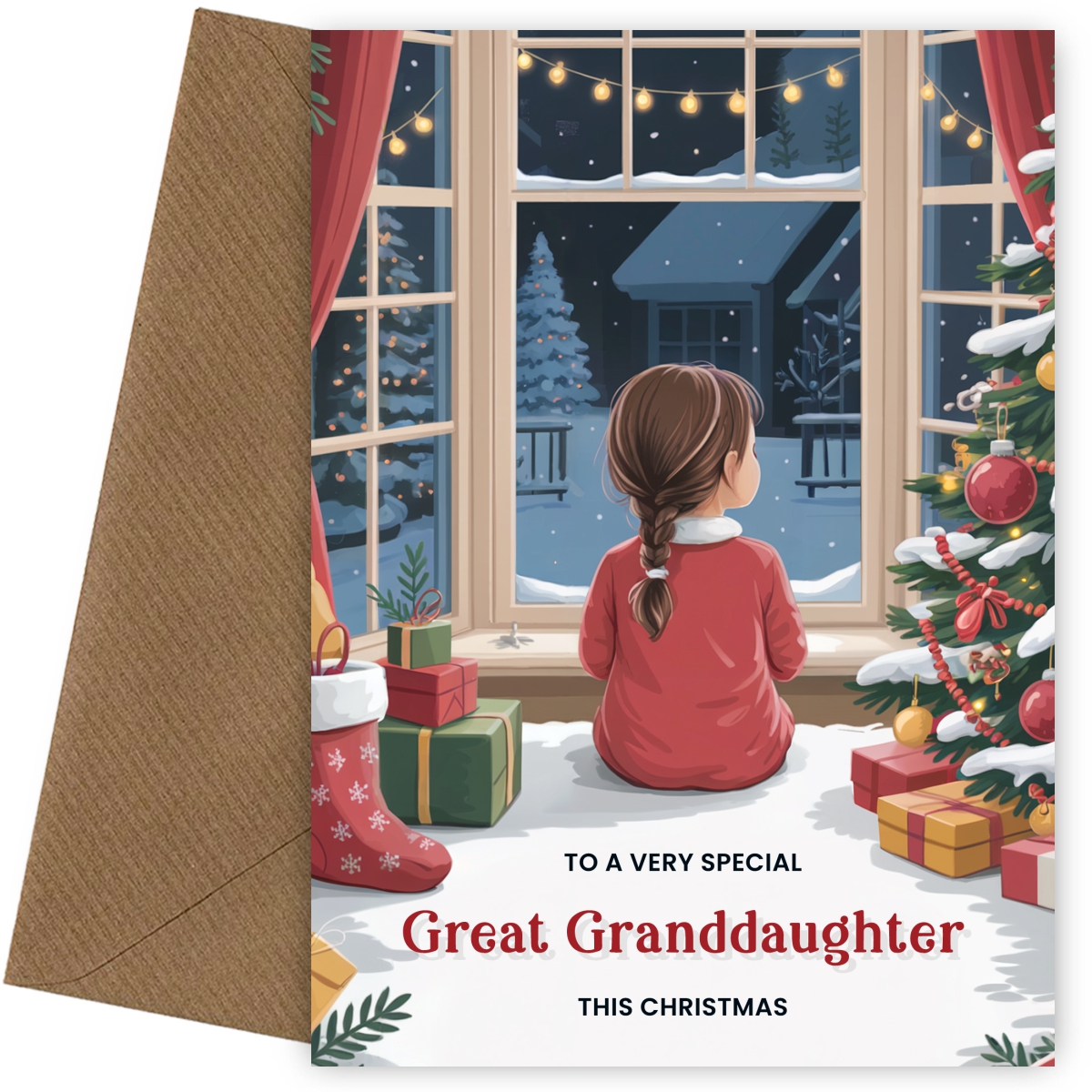 Special Great Granddaughter Christmas Card - Cute Young Girl Xmas Cards