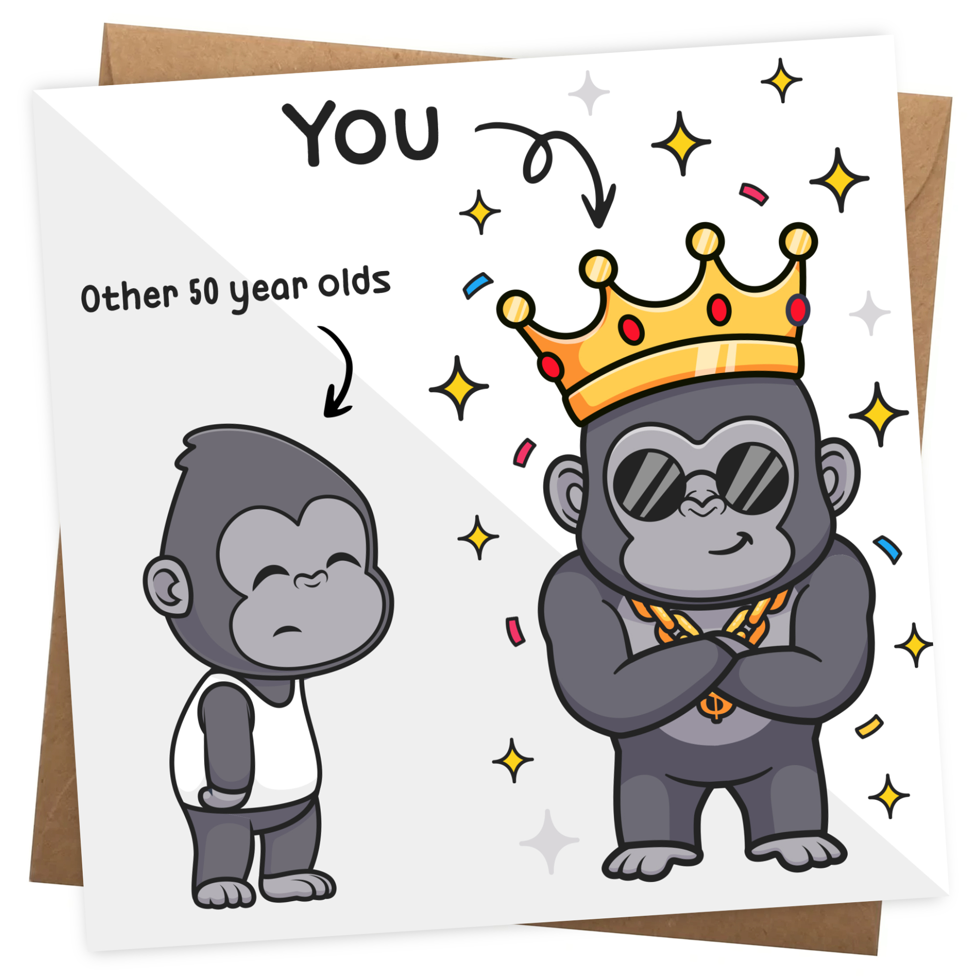Funny 50th Birthday Card for Him - Gorilla Theme