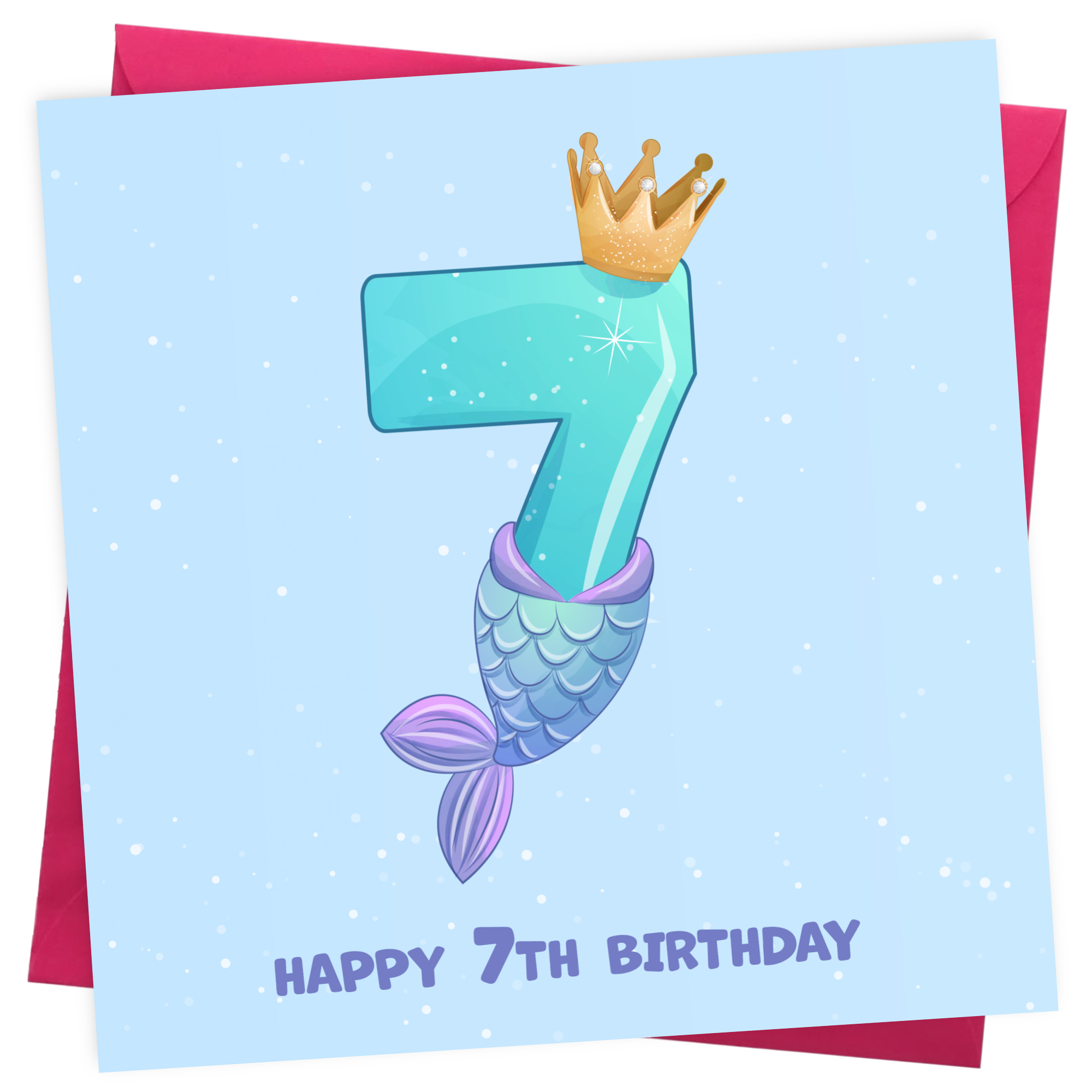 7th Birthday Card for Girl - Mermaid