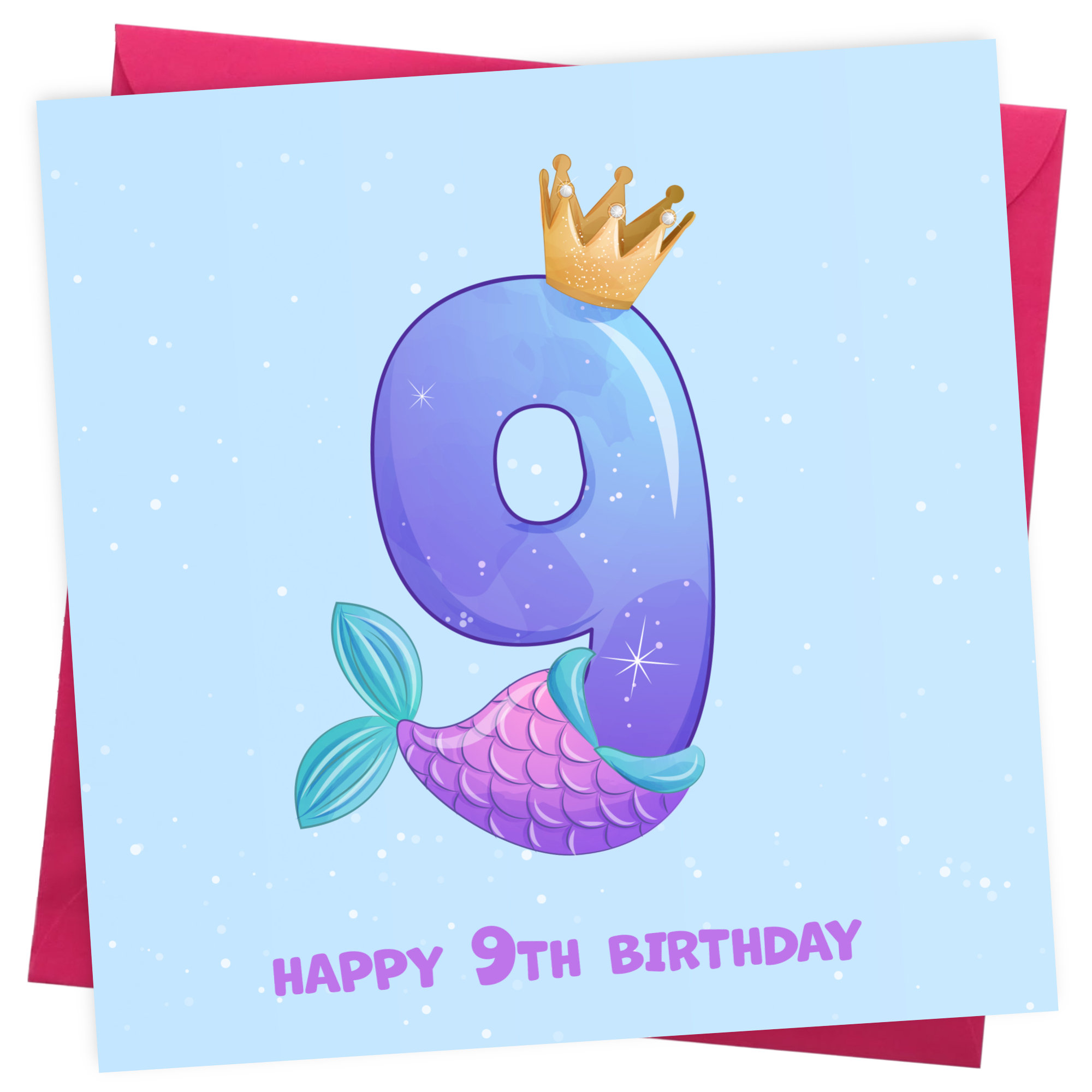 9th Birthday Card for Girl - Mermaid