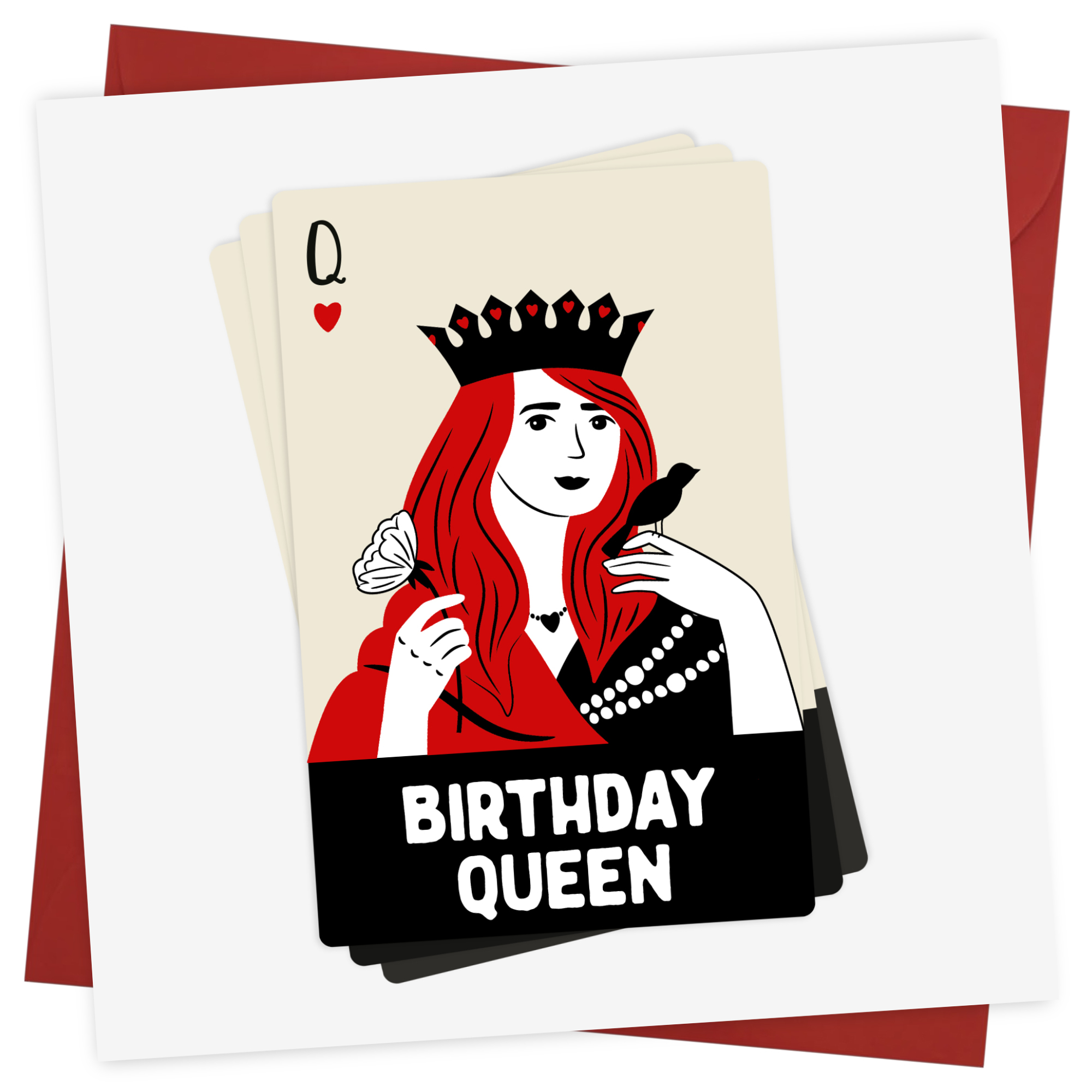 Queen Birthday Card for Her - Queen of Hearts Playing Cards