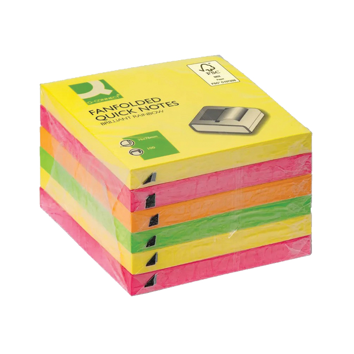Q-Connect Fanfold Quick Sticky Notes 75 x 75mm - Assorted Colours - (Pack 6)