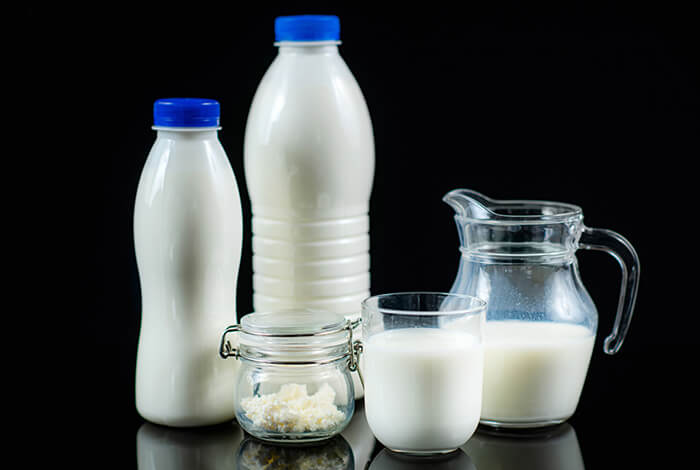 kefir in plastic bottles and jars
