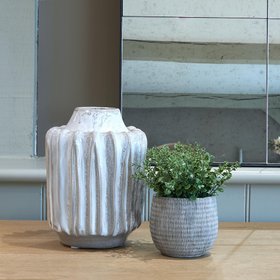 White Washed Vase Ridge Design Large
