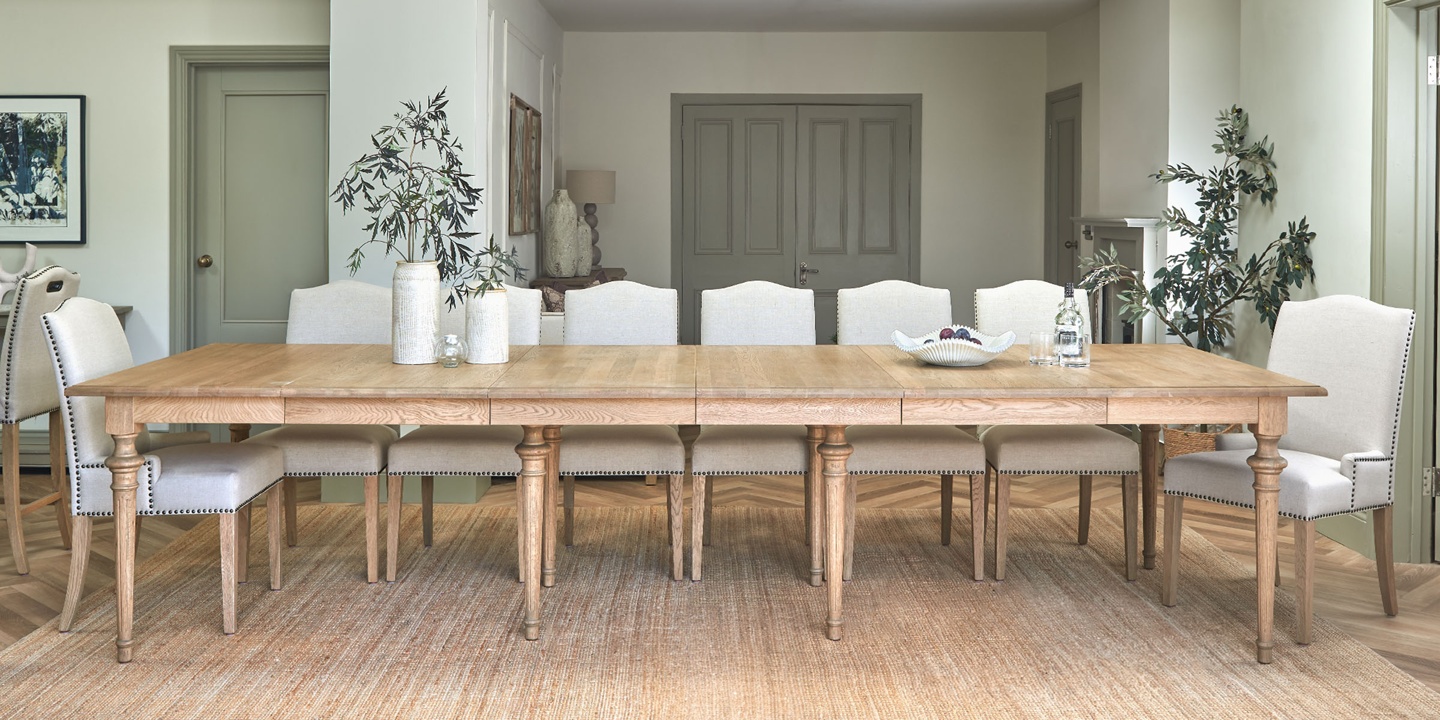 Large Brunswick Rectangular Extending Weathered Oak Dining Table