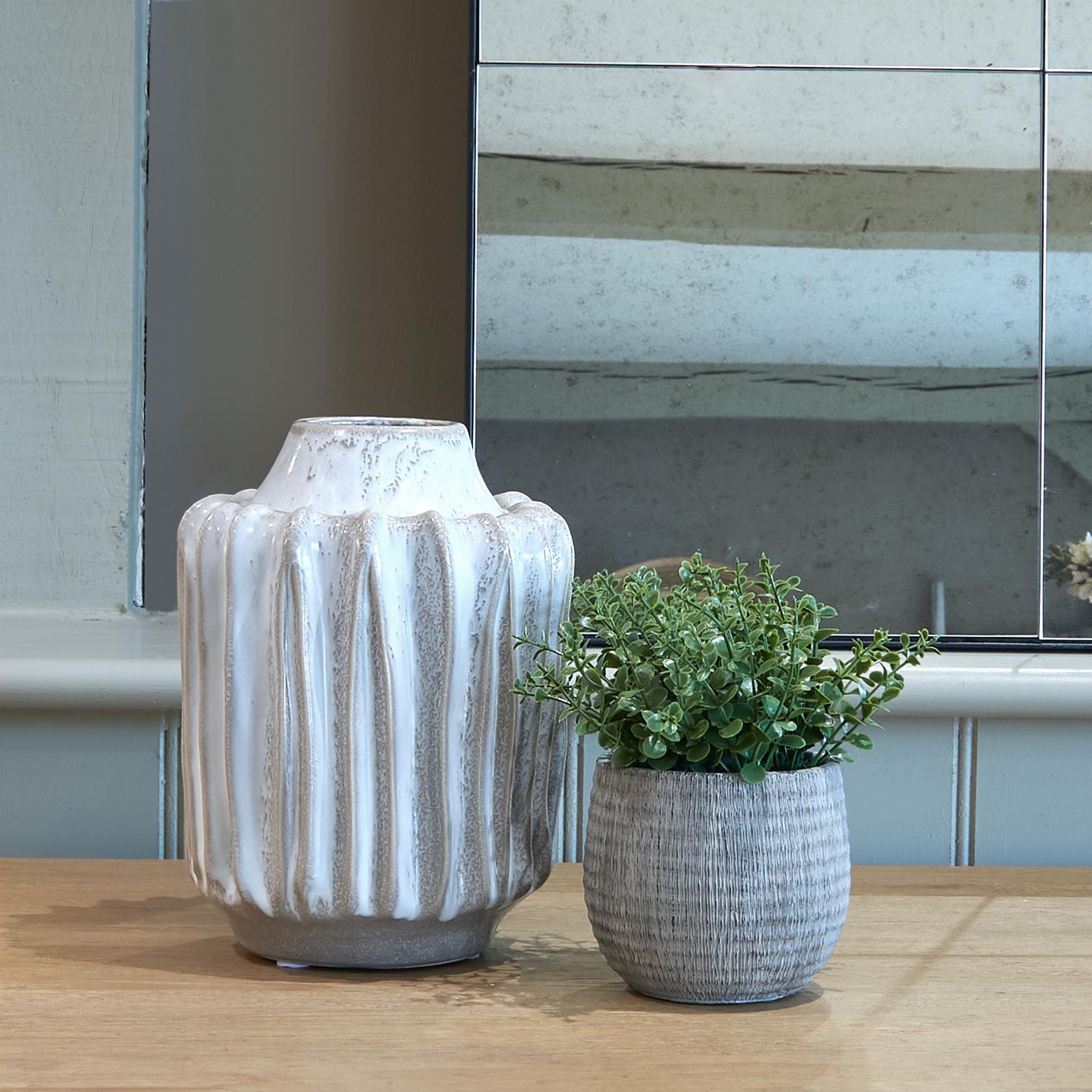 White Washed Vase Ridge Design Large