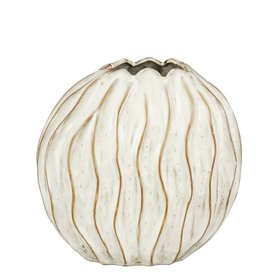 Narrow Wavy Ribbed Off White Vase